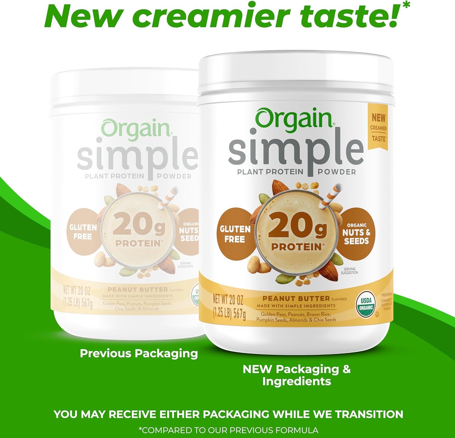 Orgain Organic Simple Vegan Protein Powder, Peanut Butter - 20g Plant Based Protein, With less Ingredients, No Artificial Sweeteners, Gluten Free, No Lactose Ingredients, 1.25 lb (Packaging May Vary) - Image 3