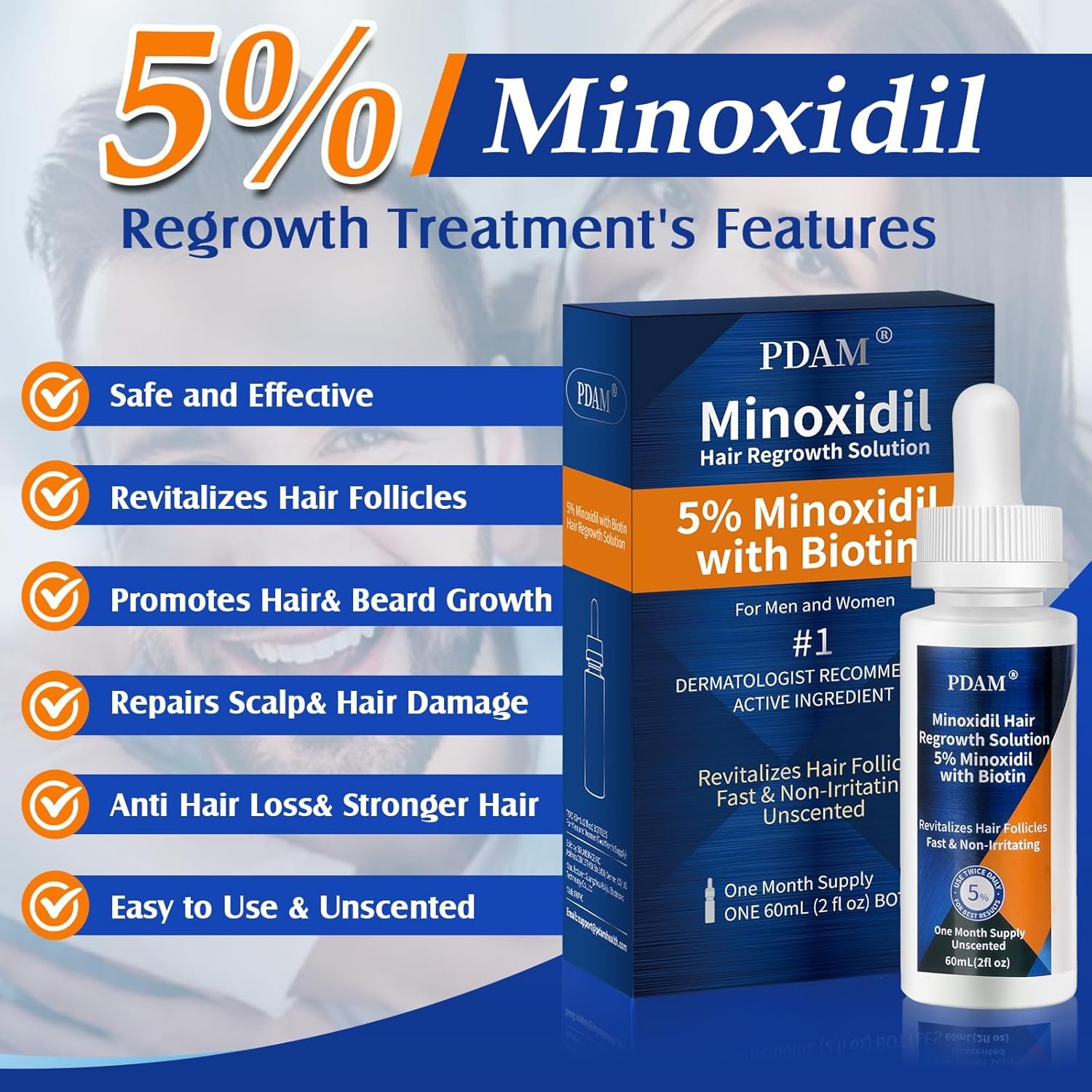 Minoxidil for Men and Women Hair Growth - 5% Minoxidil Drops for Hair Beard Growth, Topical Minoxidil Solution Hair Regrow Serum for Men, Extra Strength Hair Loss Treatments for Women(2 FL OZ) - Image 7