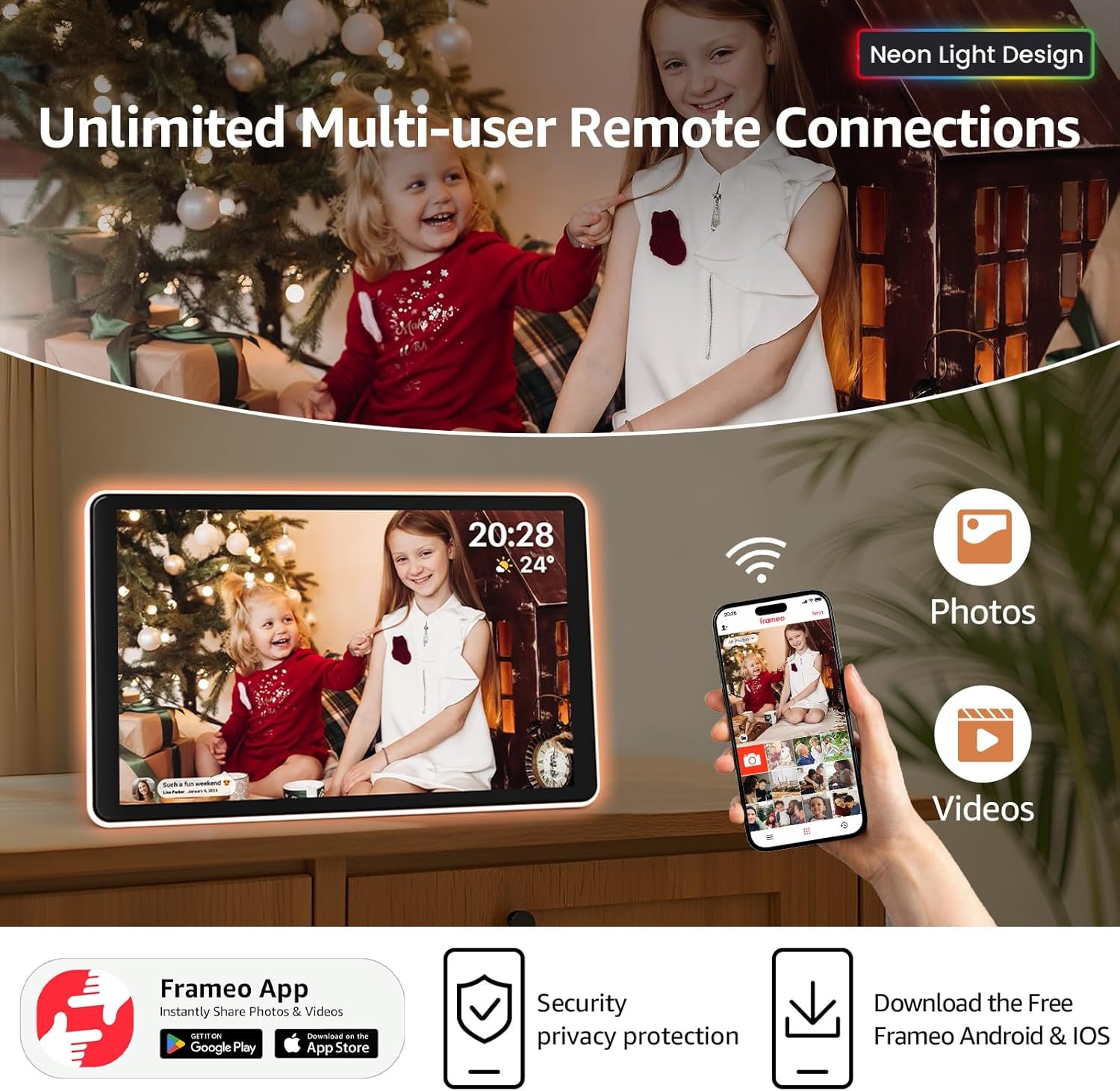 ApoloSign Neon Light Digital Picture Frame - 10.1" HD Display | AI Color-Changing LED Strip Digital Photo Frame | Quick Share Photos/Videos, Easy Setup in Frameo App | Best Digital Frame for Gifting - Image 4