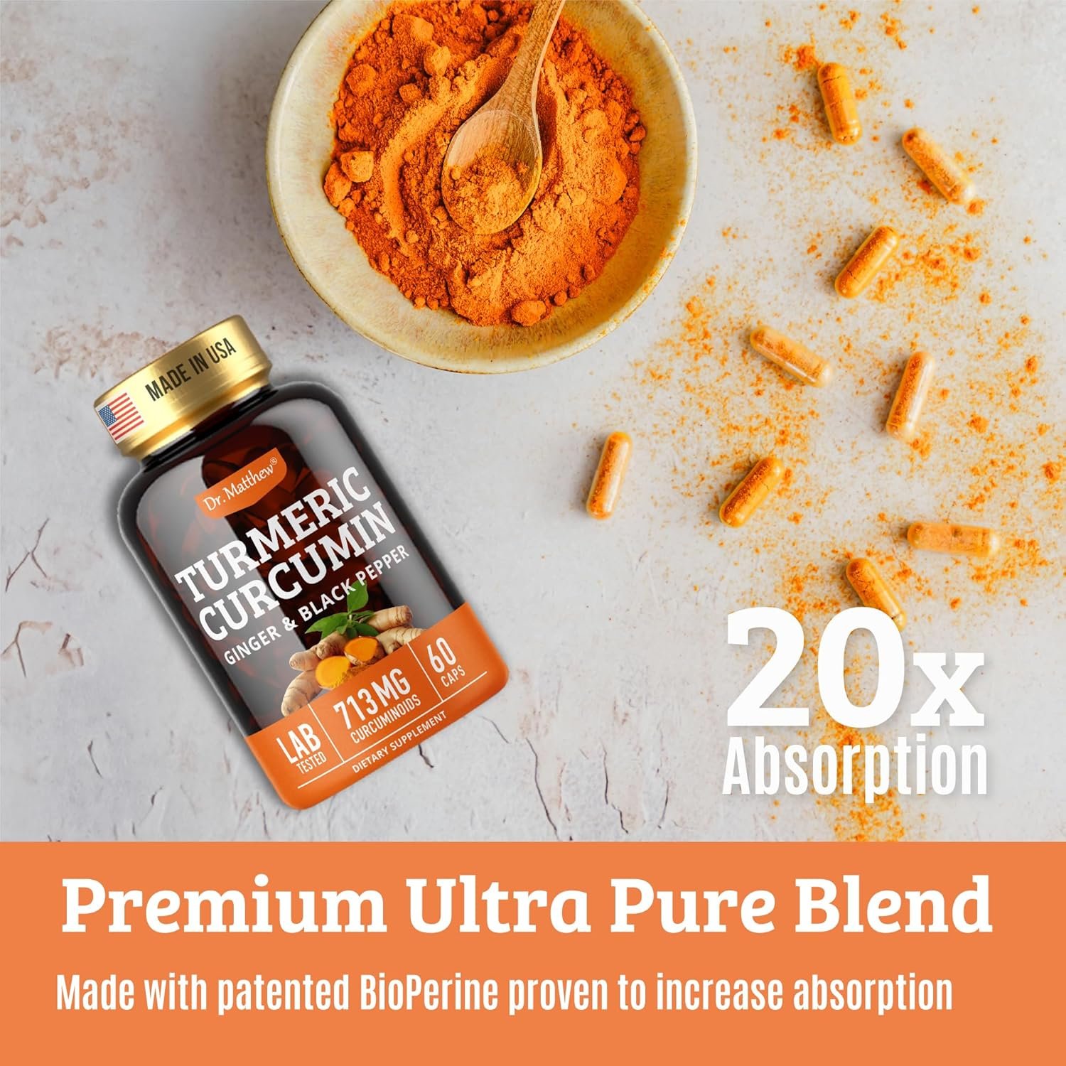 Turmeric Curcumin with Black Pepper. Turmeric and Ginger Supplement. 15X High Potency & Absorption Turmeric Capsules. Turmeric Curcumin Supplements 1000mg. Curcuma Capsules. Joint Support, 60 Pills. - Image 6