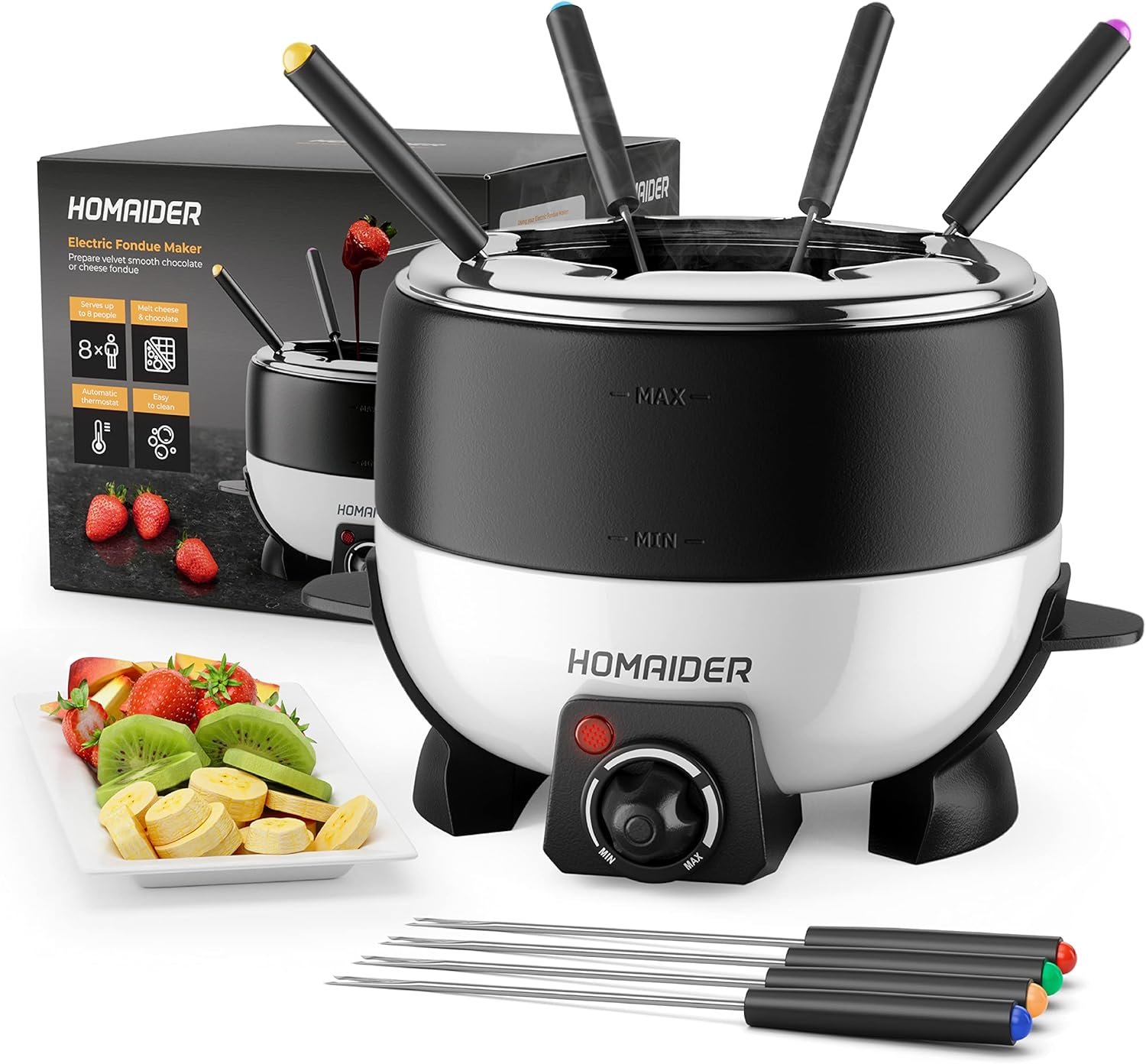 Electric Fondue Pot for Chocolate and Cheese - Fondue Set Includes 8 Dipping Forks, a High Power 800 Watt Fondue Melting Pot and Automatic Thermostat with Temperature Control - Image 2