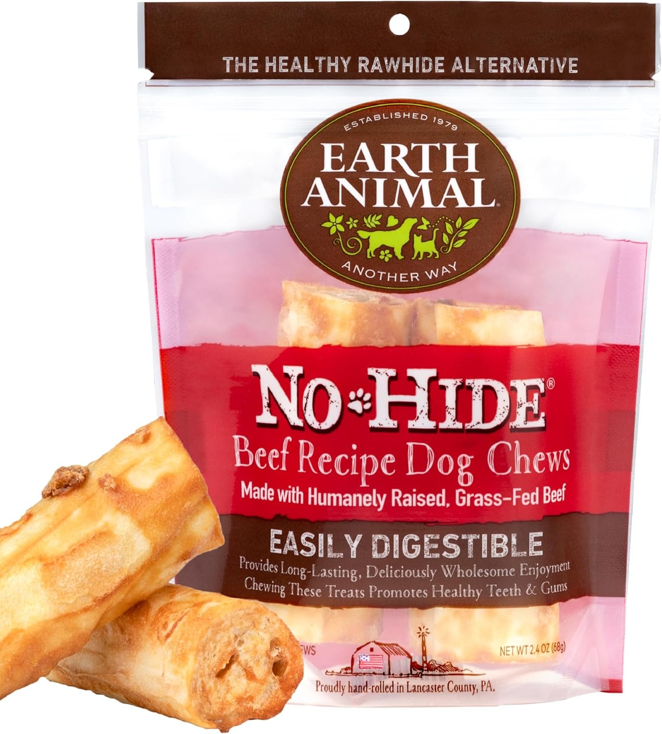 Earth Animal No Hide Small Long Lasting Dog Chew Rolls, Beef, 2 Count Pack of 1 - Image 2
