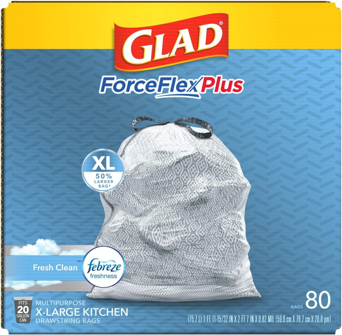 Glad Trash Bags, Force Flex Kitchen Pro Drawstring Garbage Bags, Fresh Clean, 80 Count - Image 7