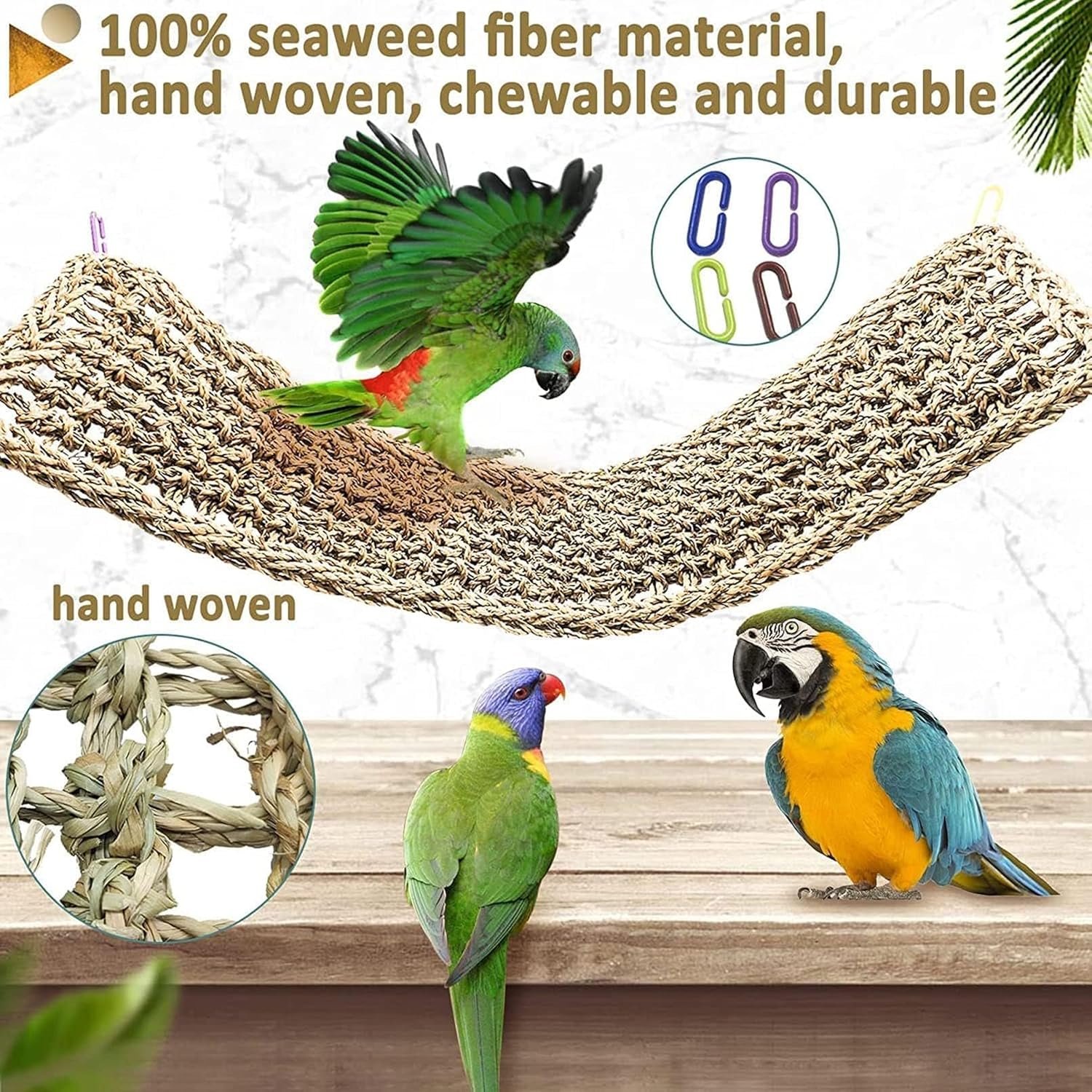 Bird Seagrass Mat 29.5"× 7" Parrot Natural Grass Woven Net Hammock Parakeet Climbing Rope Ladder Mat Chew Toys Cage Accessories for Pigeon Cockatiel Conure Budgie Cockatoo Rat Bearded Dragon - Image 5