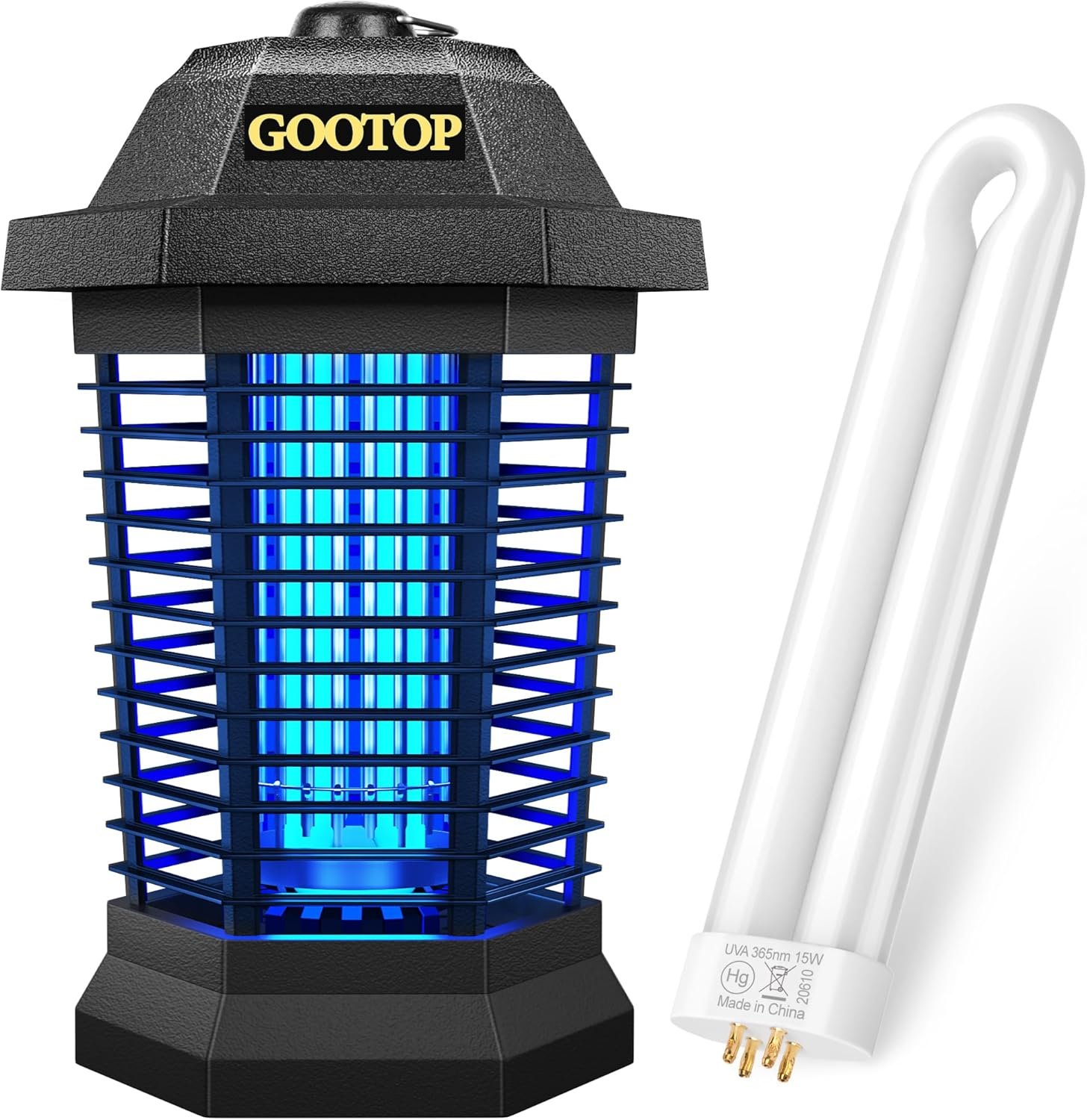 OOTOP Bug Zapper Outdoor Electric, Mosquito Zapper, Fly Traps, Fly Zapper, Mosquito Killer, 3 Prong Plug, 90-130V, ABS Plastic Outer (Black) with 15W Replacement Bulb - Image 2