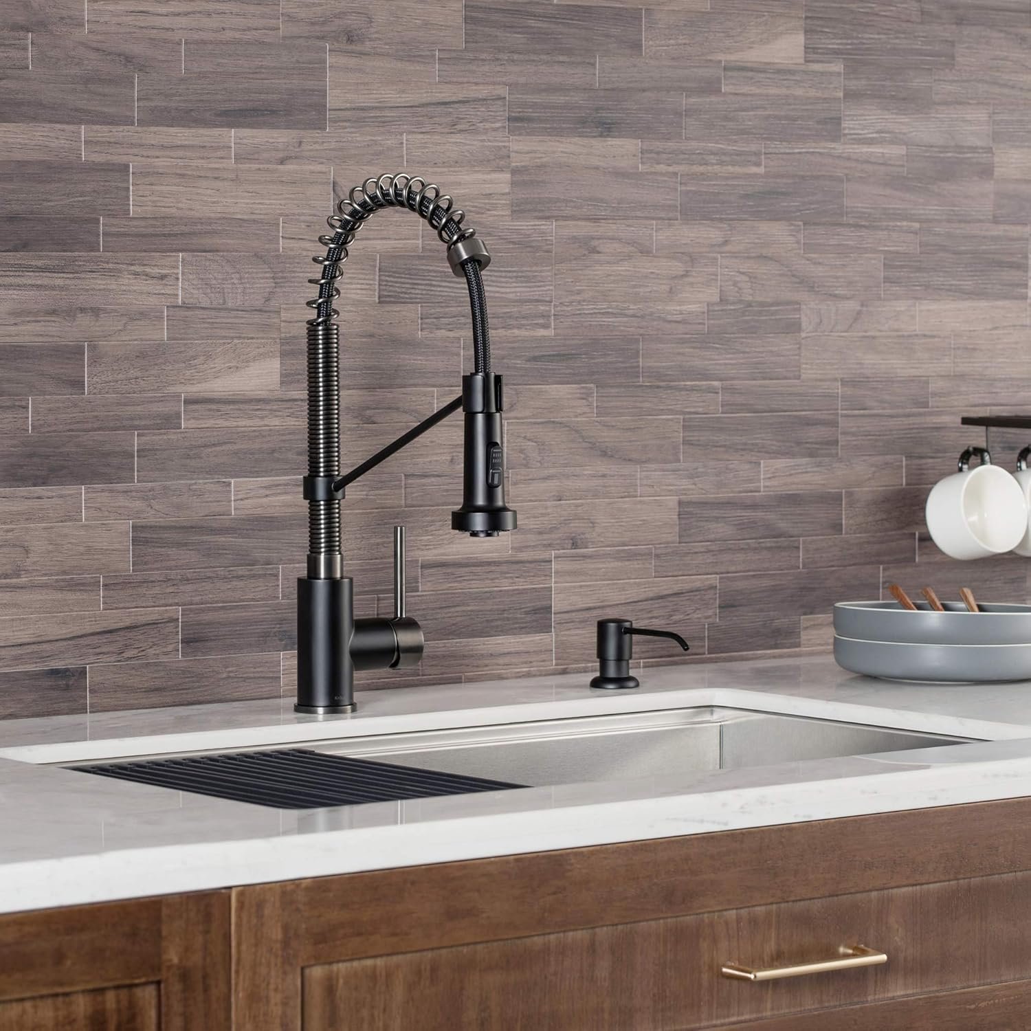 KRAUS Bolden Commercial Style 2-Function Single Handle Pull Down Kitchen Faucet in Matte Black/Black Stainless, KPF-1610MBSB (Pack of 1) - Image 14