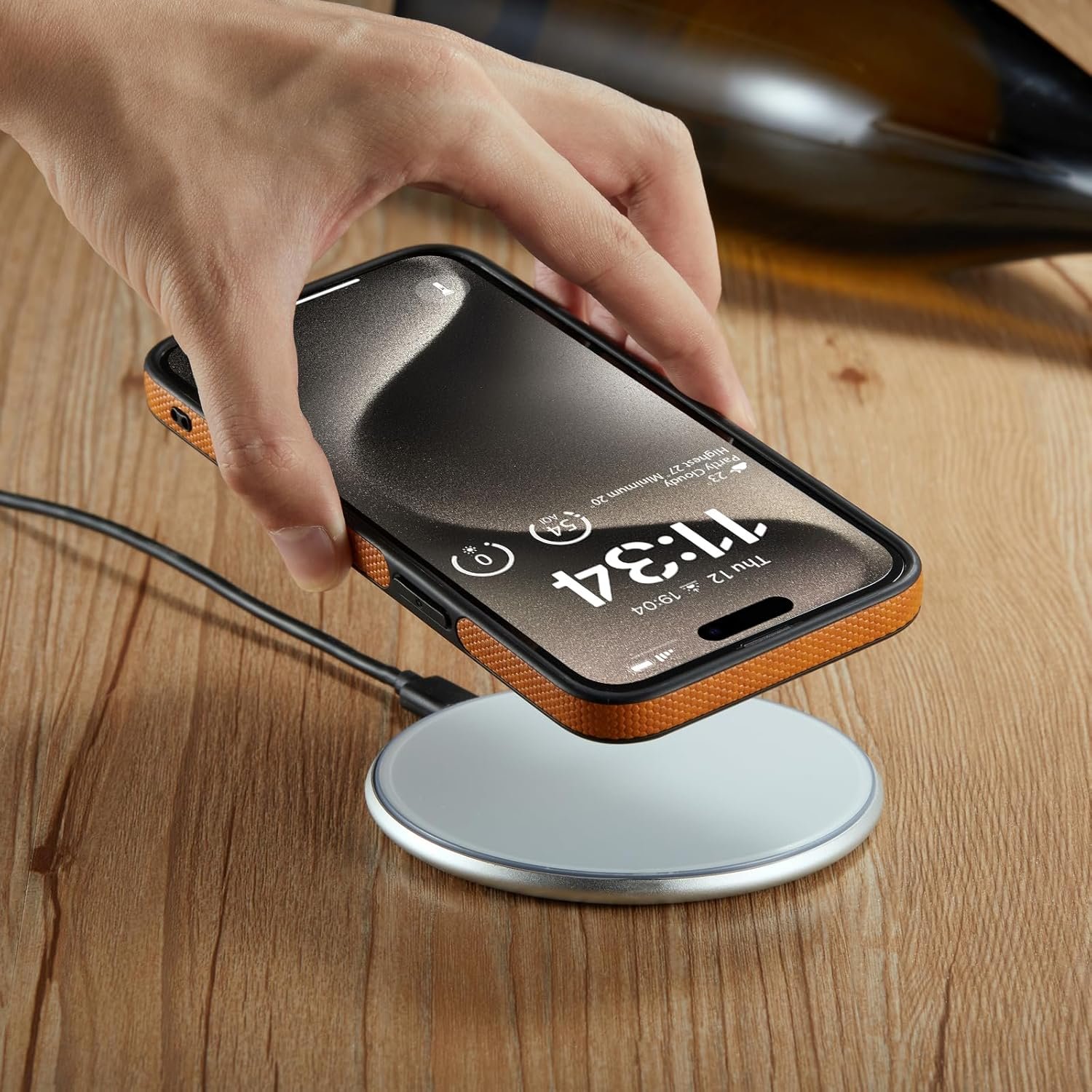 Casus Designed for iPhone 15 Pro Max Case Compatible with MagSafe Leather Slim Logo View Luxury Elegant Thin Cover with Tempered Glass Screen Protector (2023) - Brown - Image 8