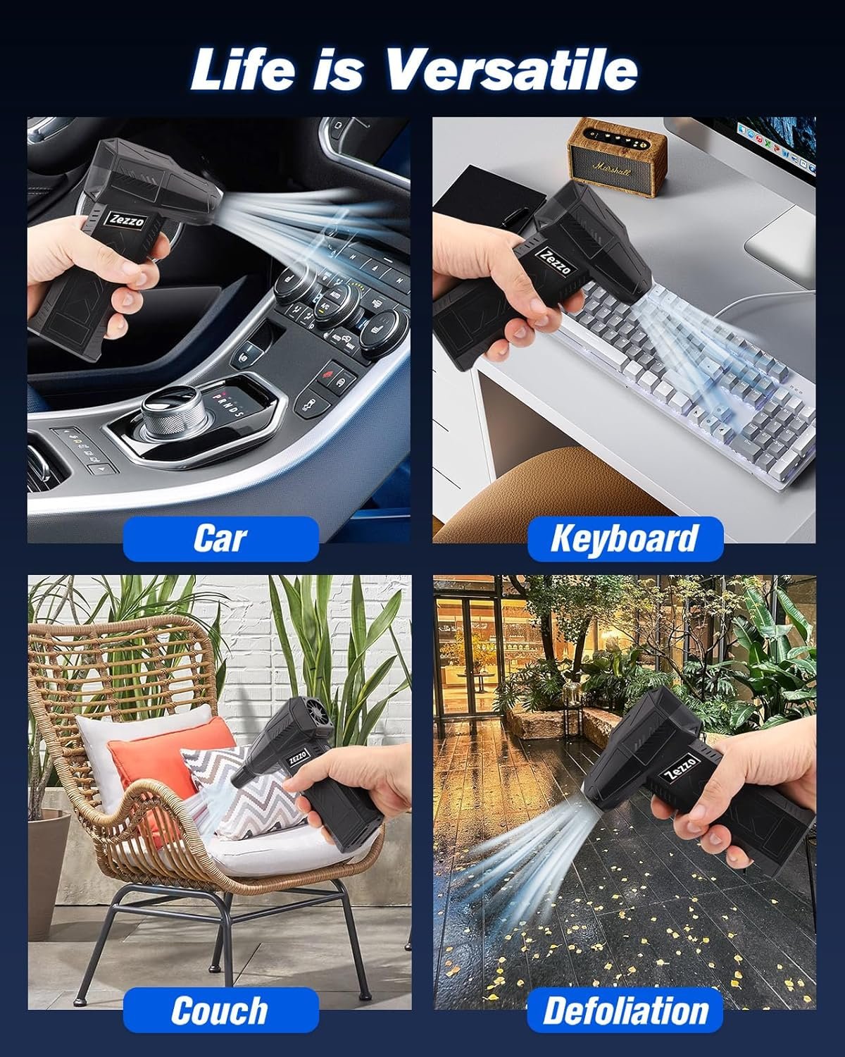 Zezzofan Compressed Air Duster,180000RPM Mini Electric Air Duster,Powerful Blower High Speed Duct Fan,3 Adjustable Rechargeable Cordless Air Broom for Keyboards Home Outdoor Dust Rain Snow Removal - Image 10