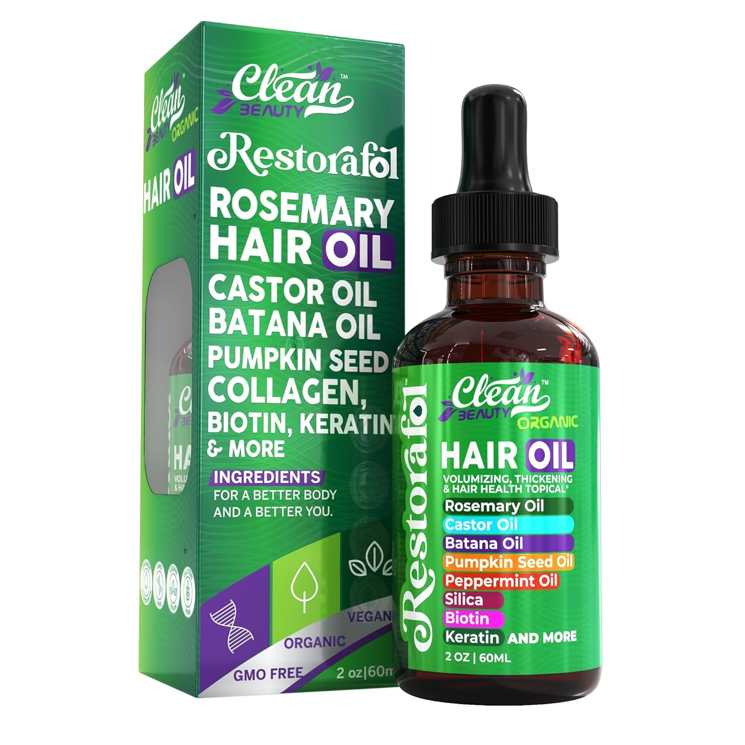 Rosemary Hair Oil For Growth with Castor Oil, Batana Oil, Pumpkin Seed Oil, Peppermint Oil, Silica, Biotin, Collagen, Keratin, Saw Palmetto, Horsetail, Tea Tree, Vit E, Aloe Vera, Jojoba - Image 2