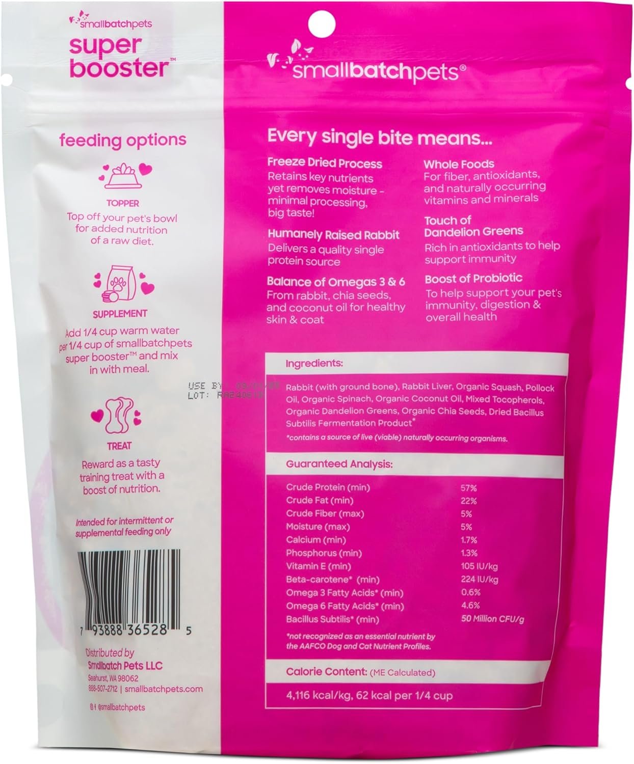 smallbatch Pets Freeze-Dried Super Booster Rabbit Bites for Dogs & Cats, 7 oz, Made in The USA, Humanely Raised Single Protein Source, Topper & Treat, with Organic Vegetables and Probiotics - Image 3
