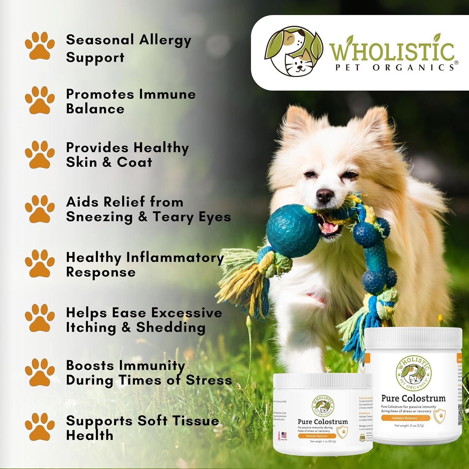 Wholistic Pet Organics Pure Colostrum - 1 Oz - Dog Allergy Relief & Itchy Skin Treatment, Senior Dog Supplements & Immune Support, Licking Paws Relief - Image 4