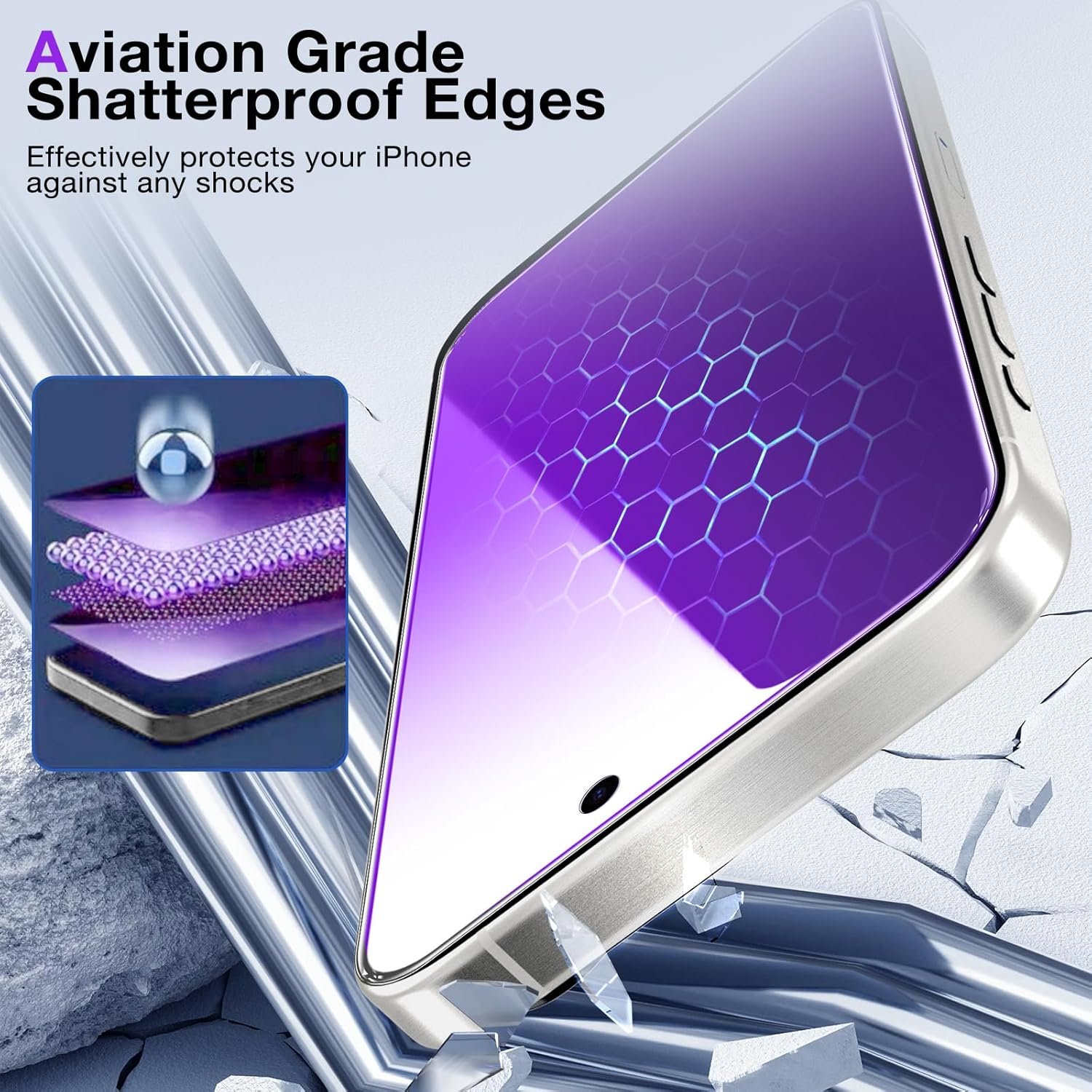 2 Pack for iPhone 15 Pro Max Privacy Screen Protector, Purple Stylish Anti Blue Light Tempered Glass Film for iPhone 15 Pro Max Screen Protector 6.7 Inch, Touch Sensitivity Bubble Free - Image 5