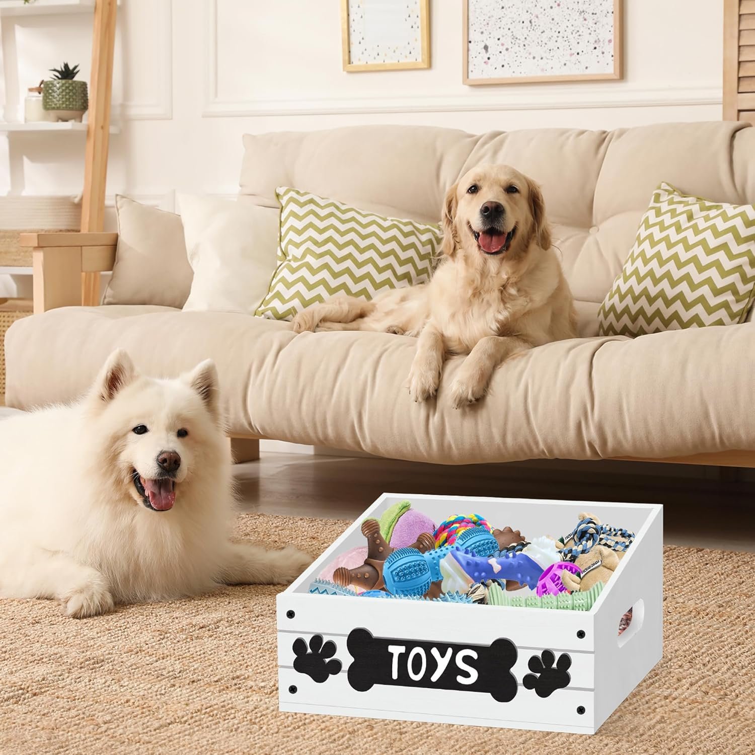 Large Dog Toy Bin for Toy Chest, Wood Dog Toy Basket with Handle, Dog Toy Box for Dog Organization and Storage, Dog Stuff Organizer for Dog Toys, Leash, Food, Accessories, Dog Toy Storage Basket Bin - Image 8