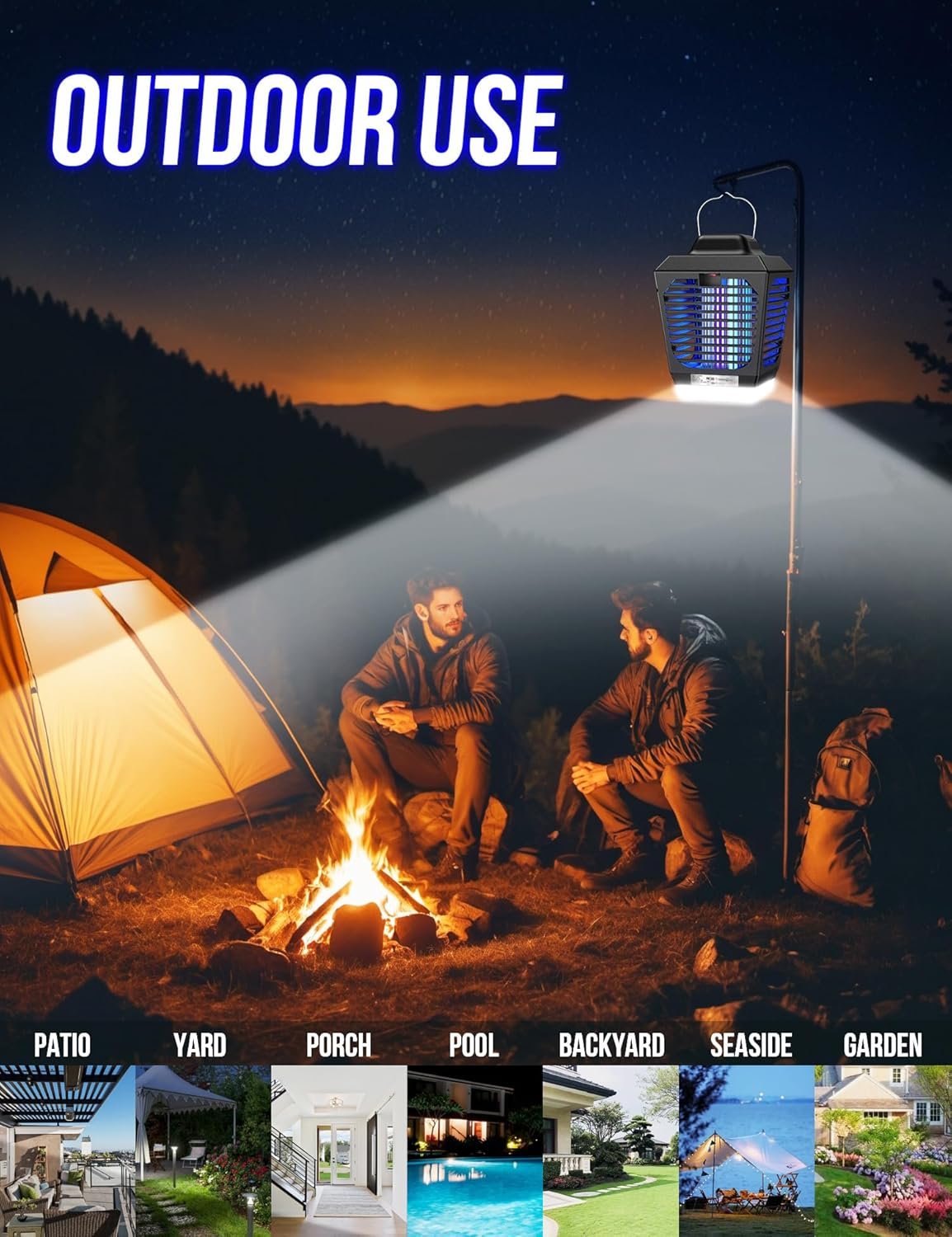 Bug Zapper Outdoor,Two-Color Insect Zapper with LED Light,Waterproof Mosquito Killer,Fly Zapper,Insect Zapper Outdoor Indoor for Home,Kitchen,Backyard,Camping, Brown - Image 5