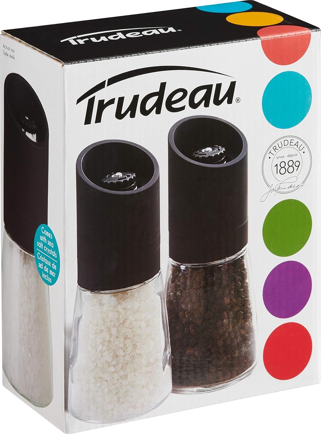Trudeau Maison Glass and Black 6 inch Ceramic Grinder and Salt Pepper Mill, 6" - Image 3