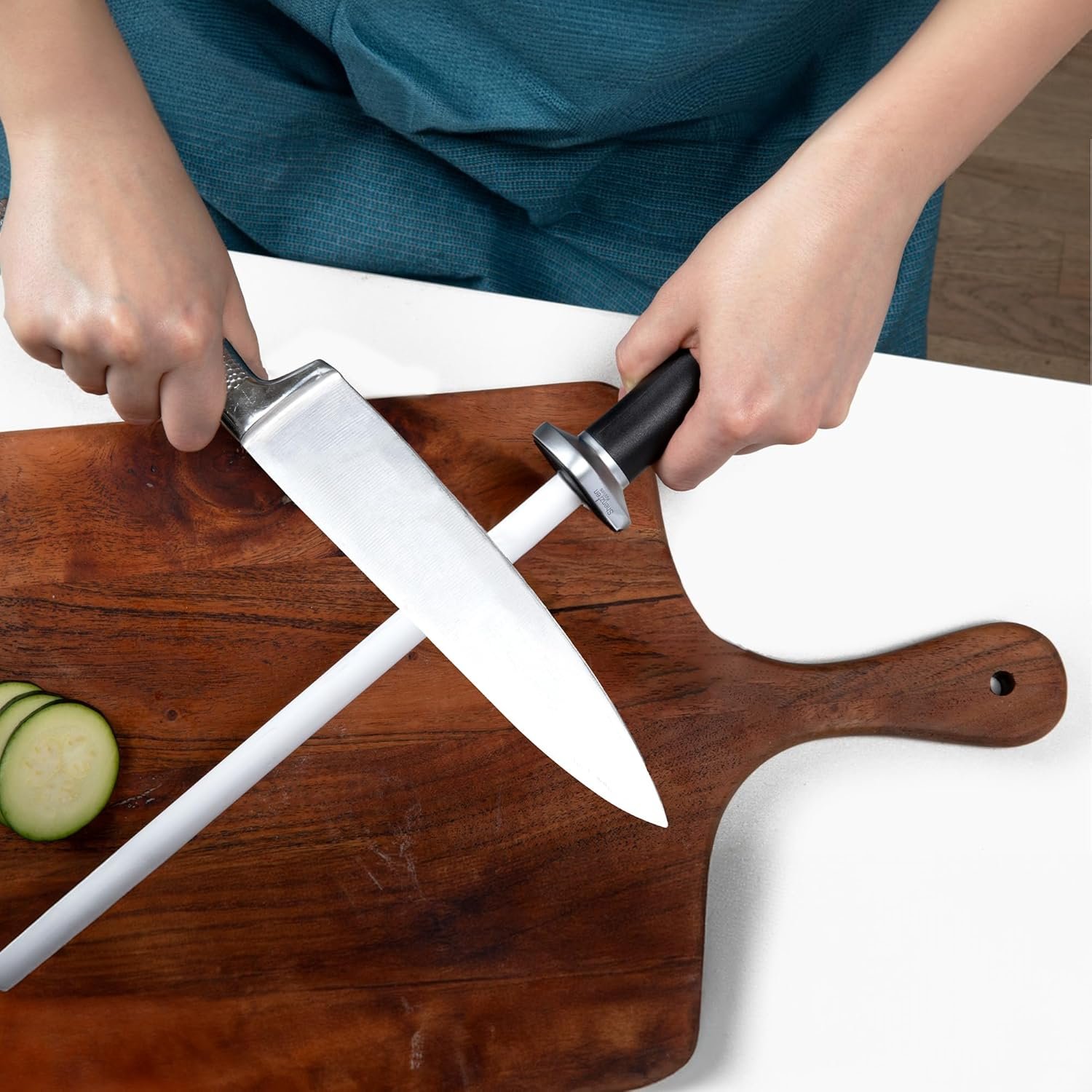 White Ceramic Knife Sharpener Honing Rod: Best Professional Knife Sharpening Tool.12 Inch Honing Stick, Ceramic Honing Rod for Chef's Knife and Kitchen Knife - Image 7