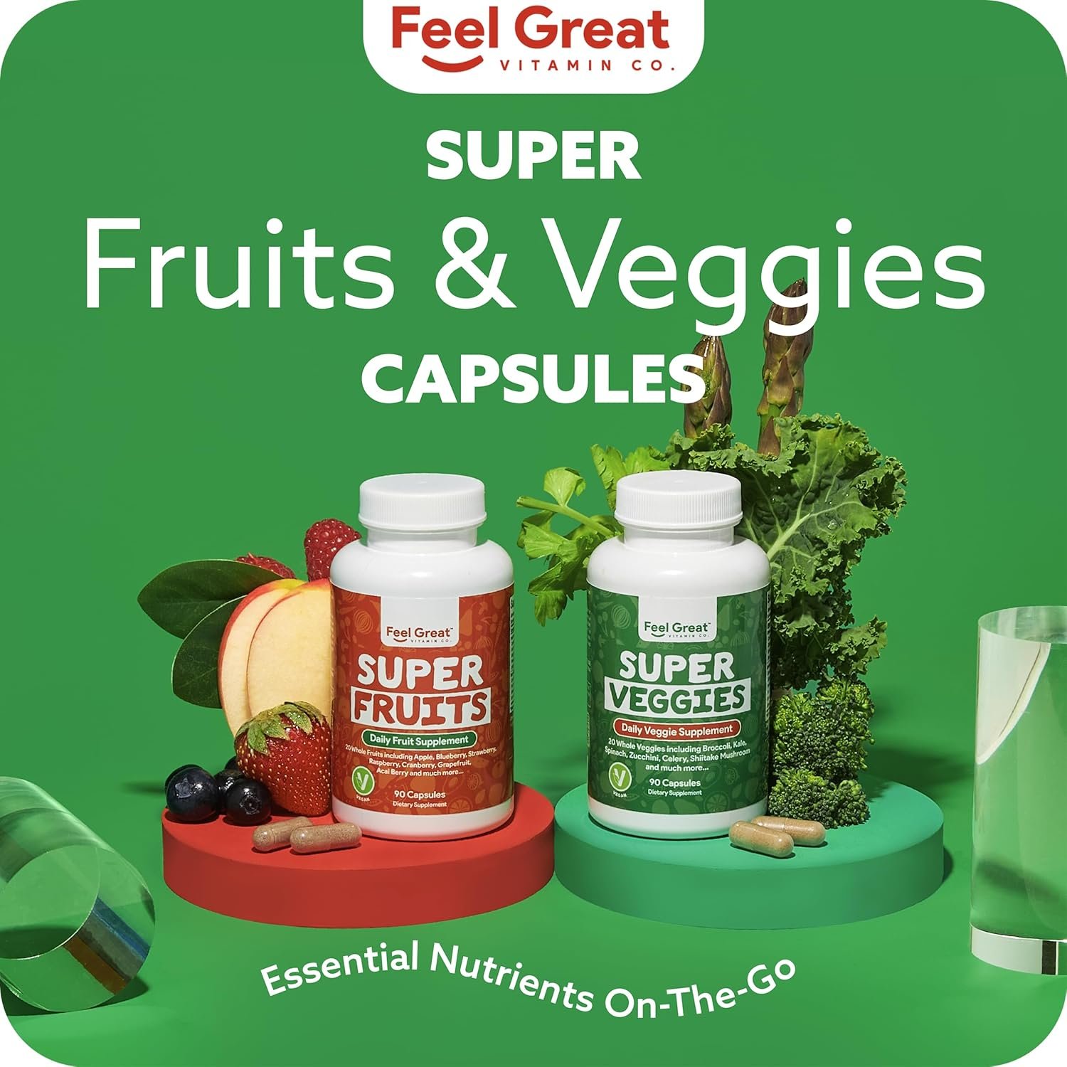 Feel Great Fruit and Vegetable Supplements | 20+ Super Reds & Greens for Natural Energy Support | Vegan Fruit and Veggie Vitamins | 2 Pack of 90 Count Each - Image 9