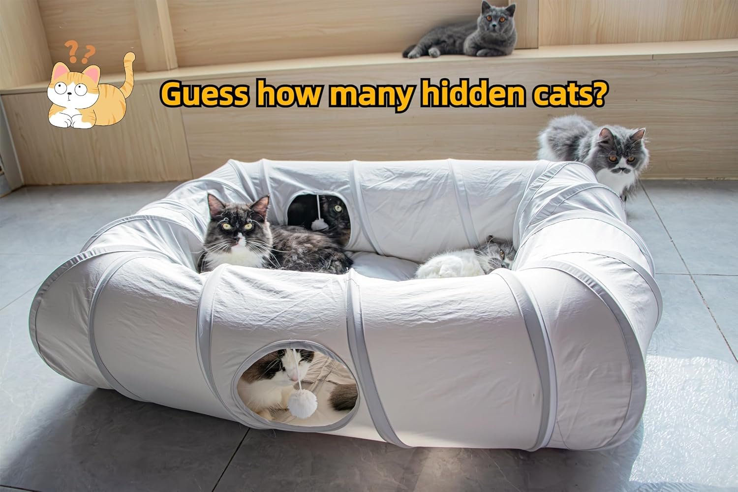 XxingSheep 4 Ways Shuttled XL Cat Tunnel Bed for Indoor Cats Peekaboo Cat Cave Donut with Cool Mat - Image 3