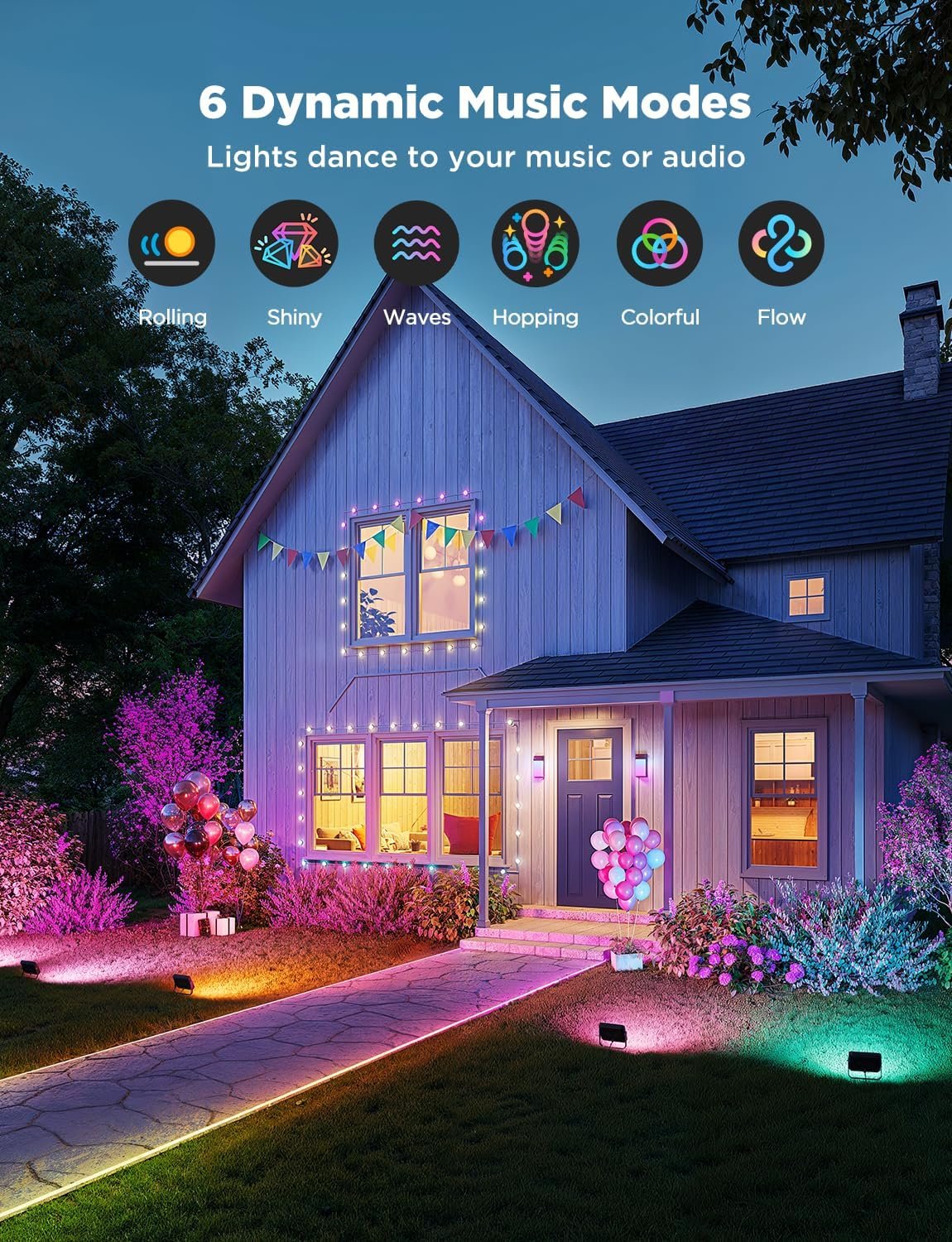 Govee Outdoor Flood Lights 2, RGBIC Warm Cold White LED Lights, 50 Scene Modes for Party Lights, Christmas Decoration, Landscape Lighting, Upgrated IP66 Outdoor Lights with App Control, Wired 4 Pack - Image 8