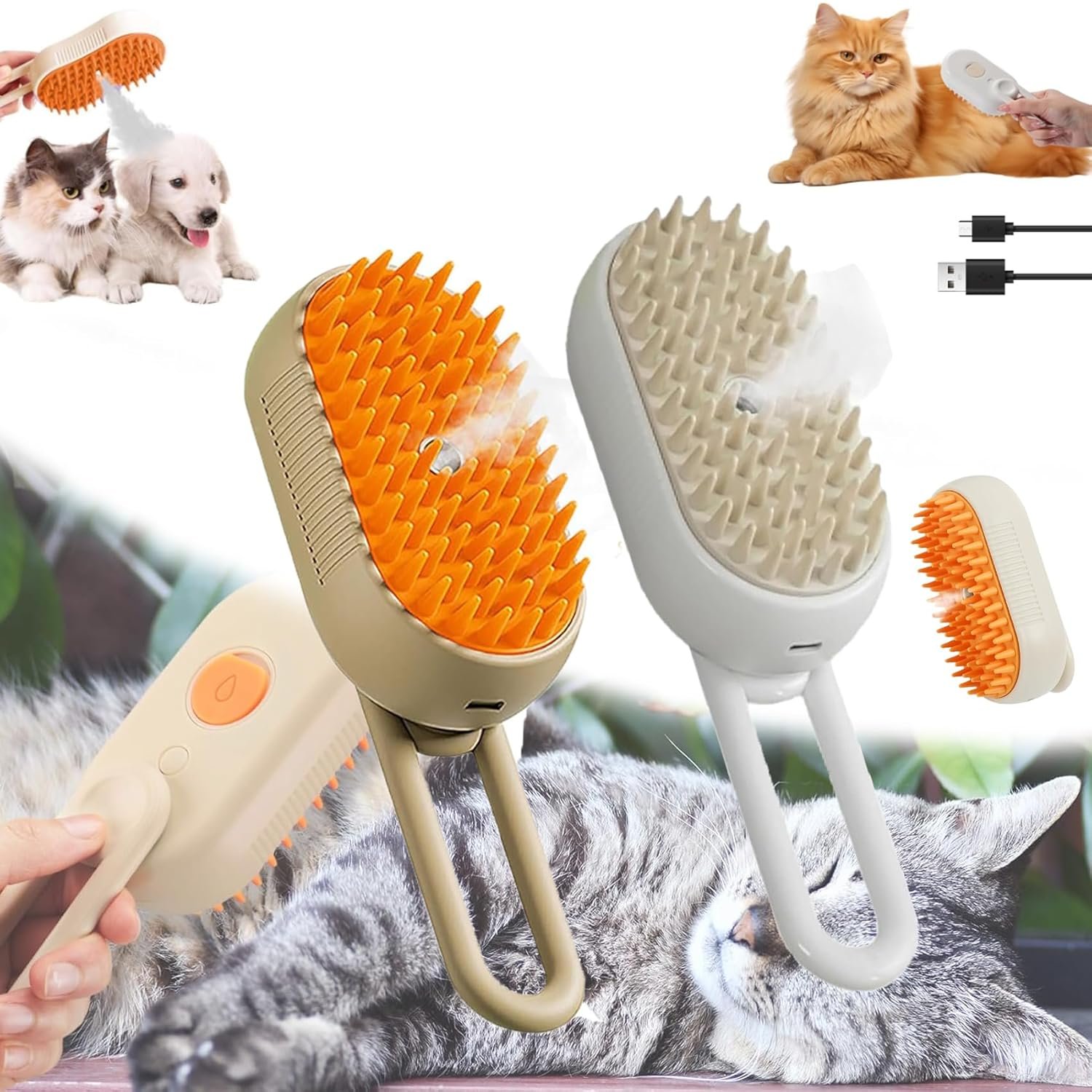 Spritz Defur Comb For Cats, 2025 New Cat Spritz Defur Comb, Cloud Care Cat Brush, 3 In 1 Pet Steam Brush For Shedding, Cat Grooming Brush Removing Tangled & Loosse Hair (2pcs) - Image 2