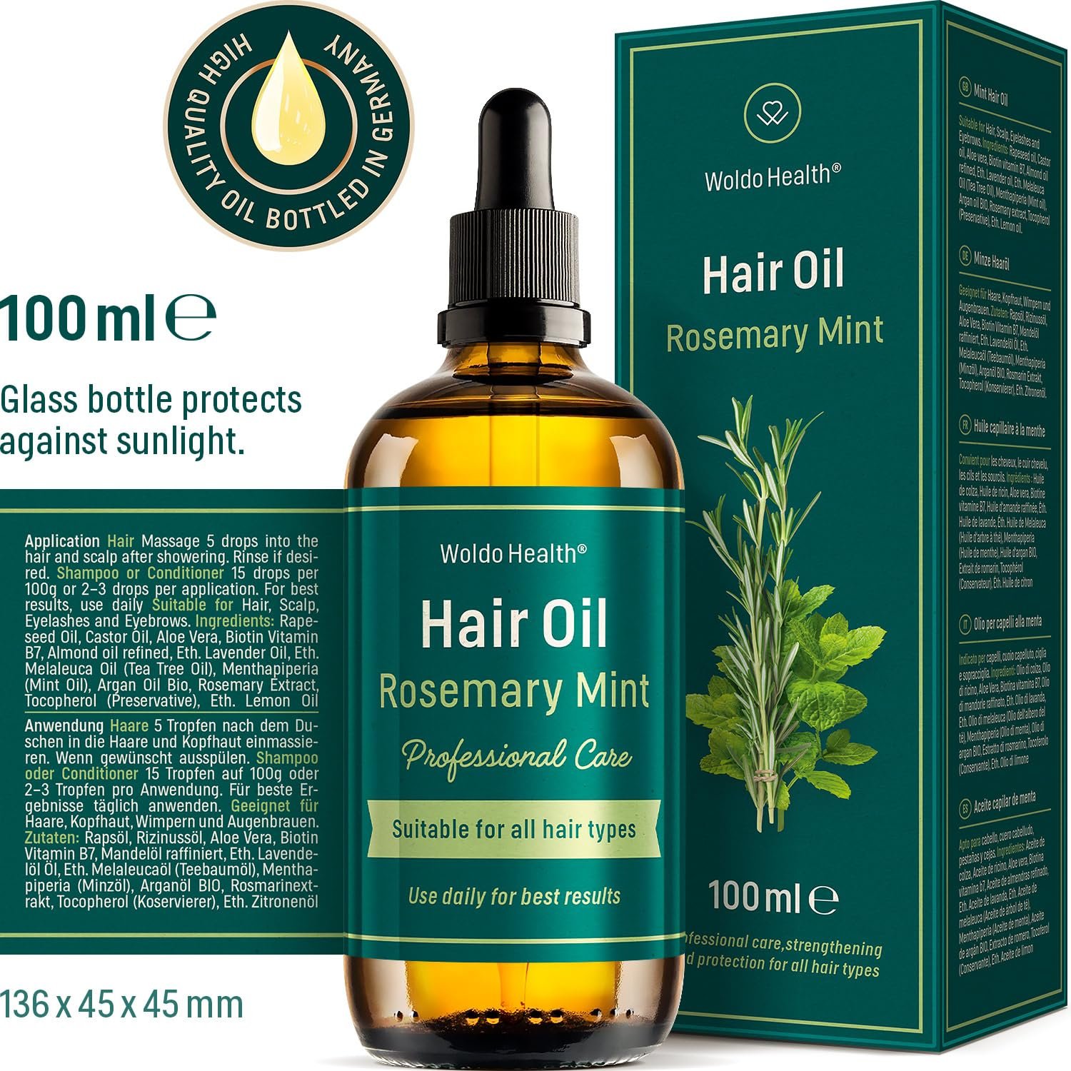 Rosemary Oil with Mint, 3.38 Fl Oz - for Hair Strengthening and Dry Scalp Treatment, Natural Ingredients, Vegan, Hair Oil for All Hair Types - Image 9