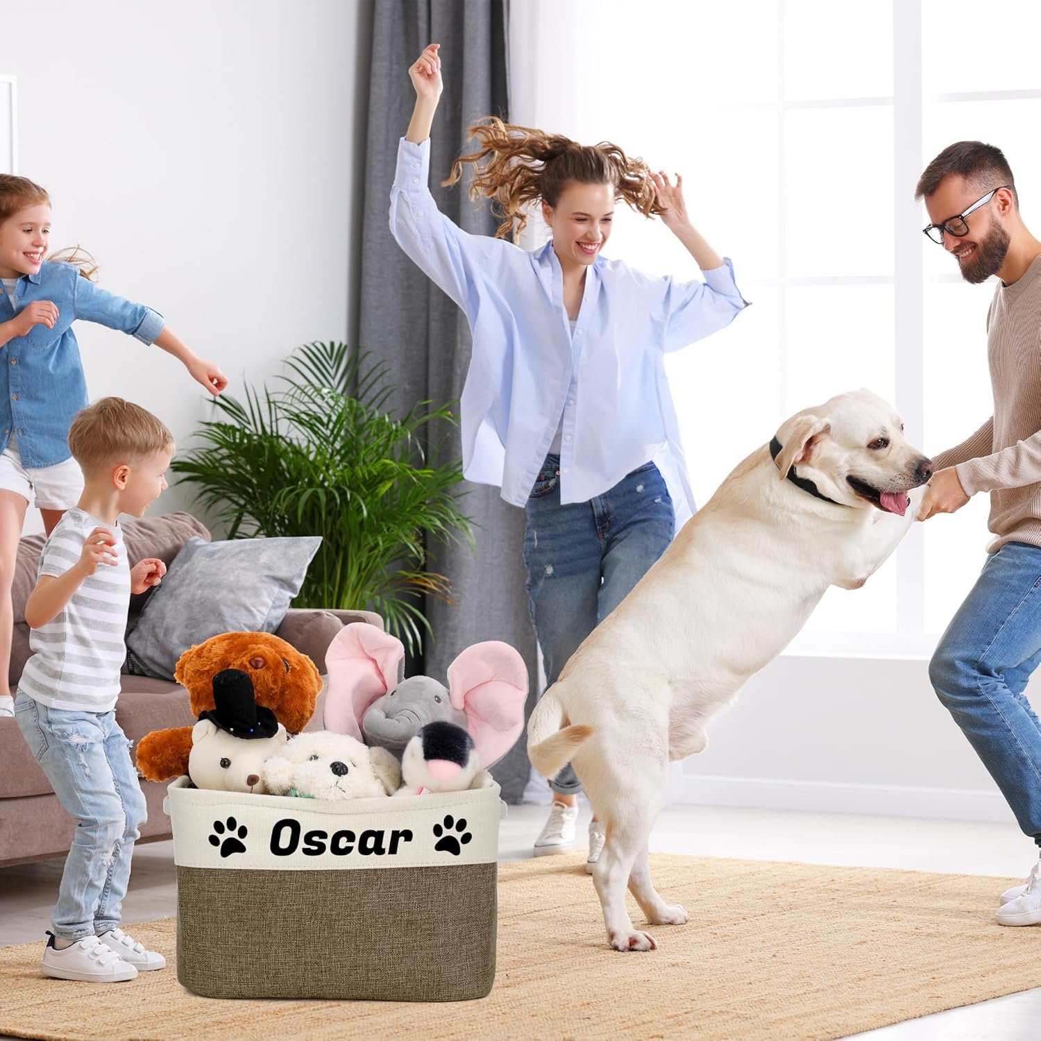 Personalized Dog Toy Basket with Pet's Name, Custom Dog Toy Bin, Sturdy Foldable Collapsible Storage Box, Dog Toy Box with Handles for Dog Toys, Dog Clothing, Dog Apparel, Accessories (Brown) - Image 8