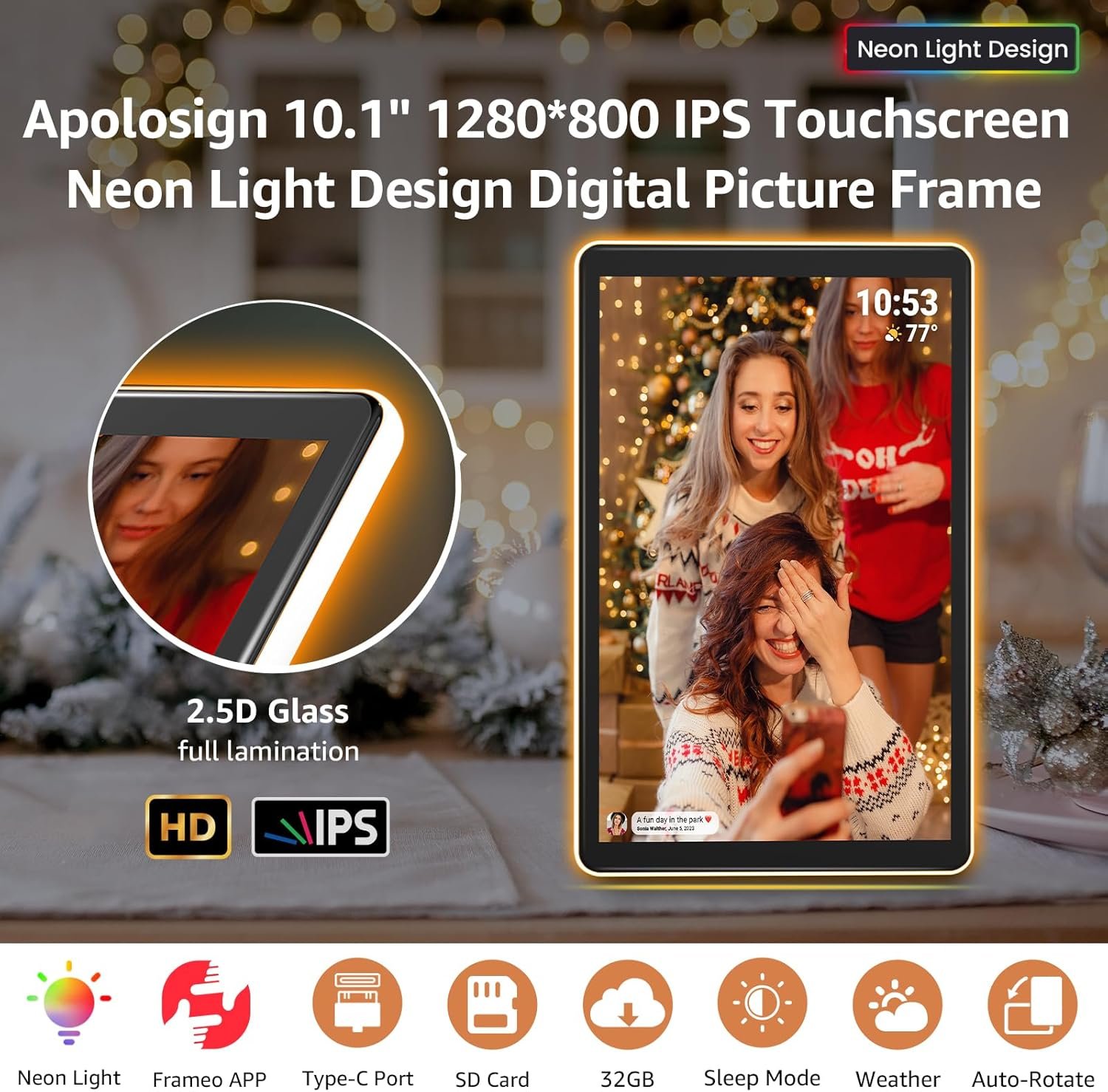 ApoloSign Neon Light Digital Picture Frame - 10.1" HD Display | AI Color-Changing LED Strip Digital Photo Frame | Quick Share Photos/Videos, Easy Setup in Frameo App | Best Digital Frame for Gifting - Image 5