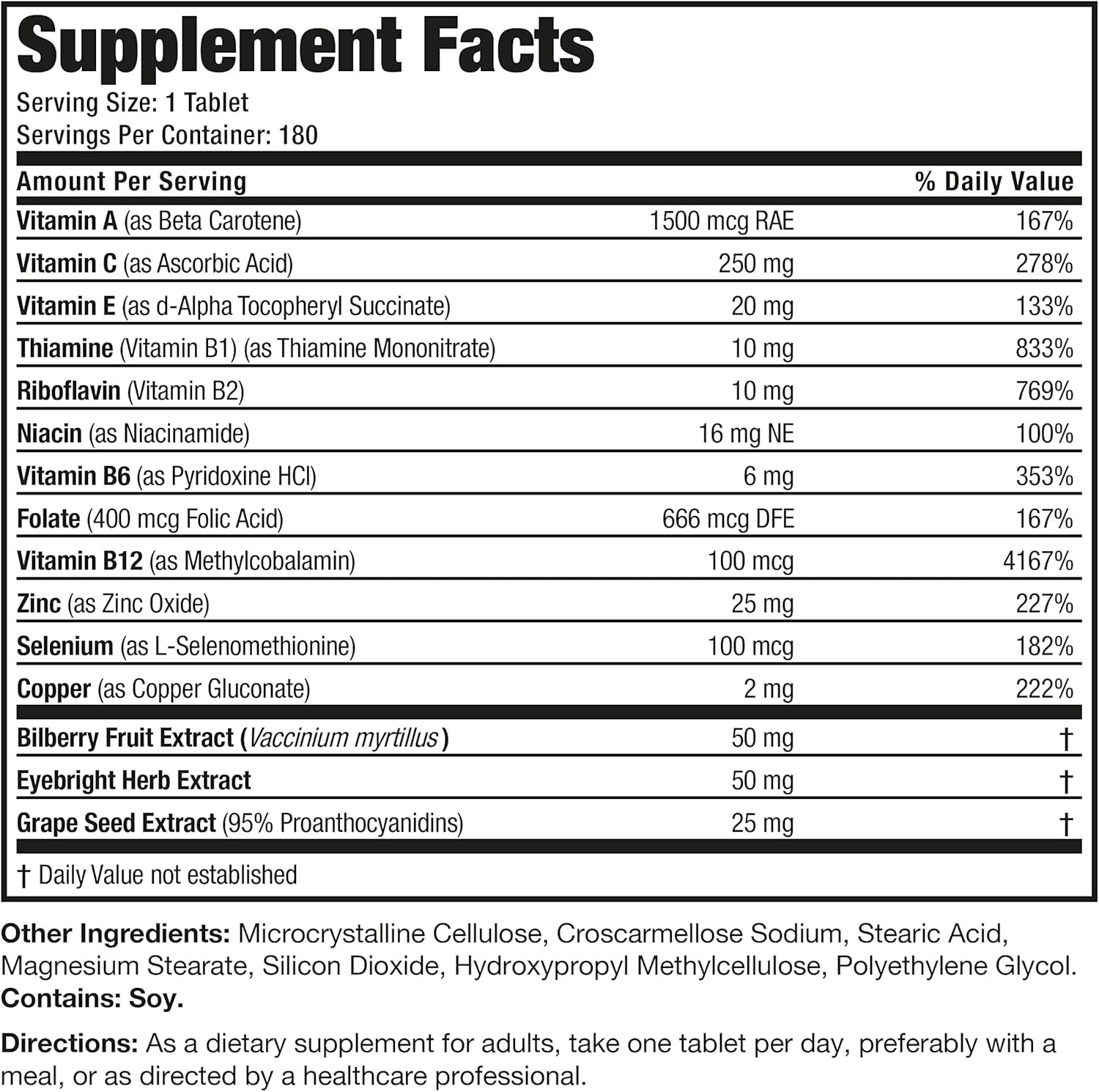 Bronson ONE Daily Vision Complete Eye Health Support Multivitamin Multimineral Supplement Formula, 180 Tablets - Image 10