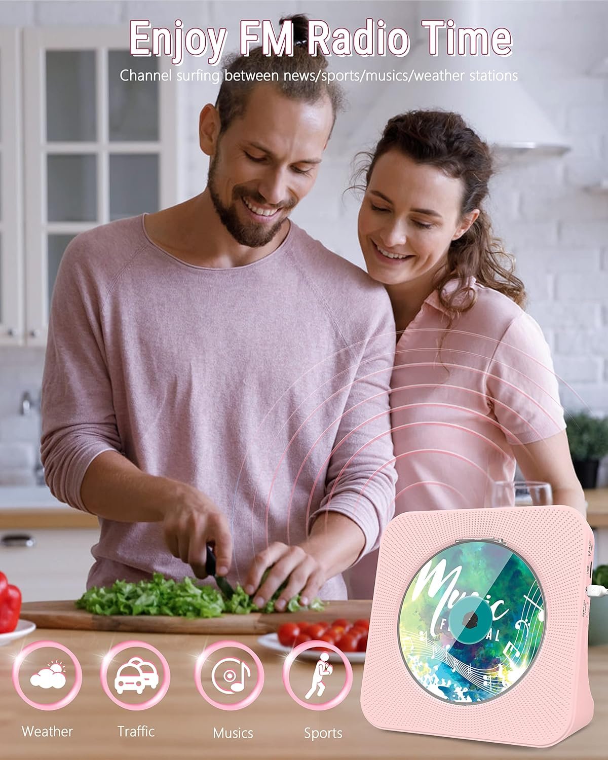 Greadio CD Player Portable with Bluetooth 5.0, HiFi Sound Speaker, CD Music Player with Remote Control, Dust Cover, FM Radio, LED Screen, Support AUX/USB, Headphone Jack for Home, Kids, Kpop, Gift - Image 6