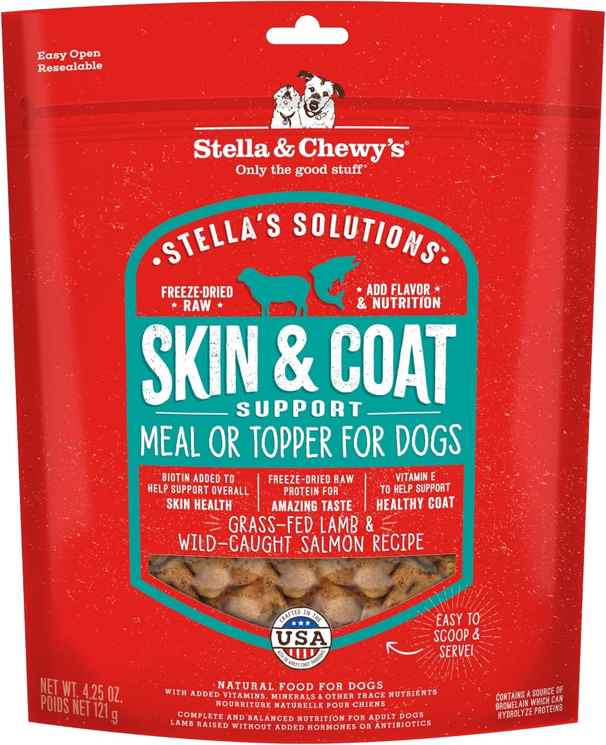 Stella & Chewy's – Stella’s Solutions Skin & Coat Boost – Grass-Fed Lamb & Wild-Caught Salmon Dinner Morsels – Freeze-Dried Raw, Protein Rich, Grain Free Dog Food – 4.25 oz Bag - Image 2