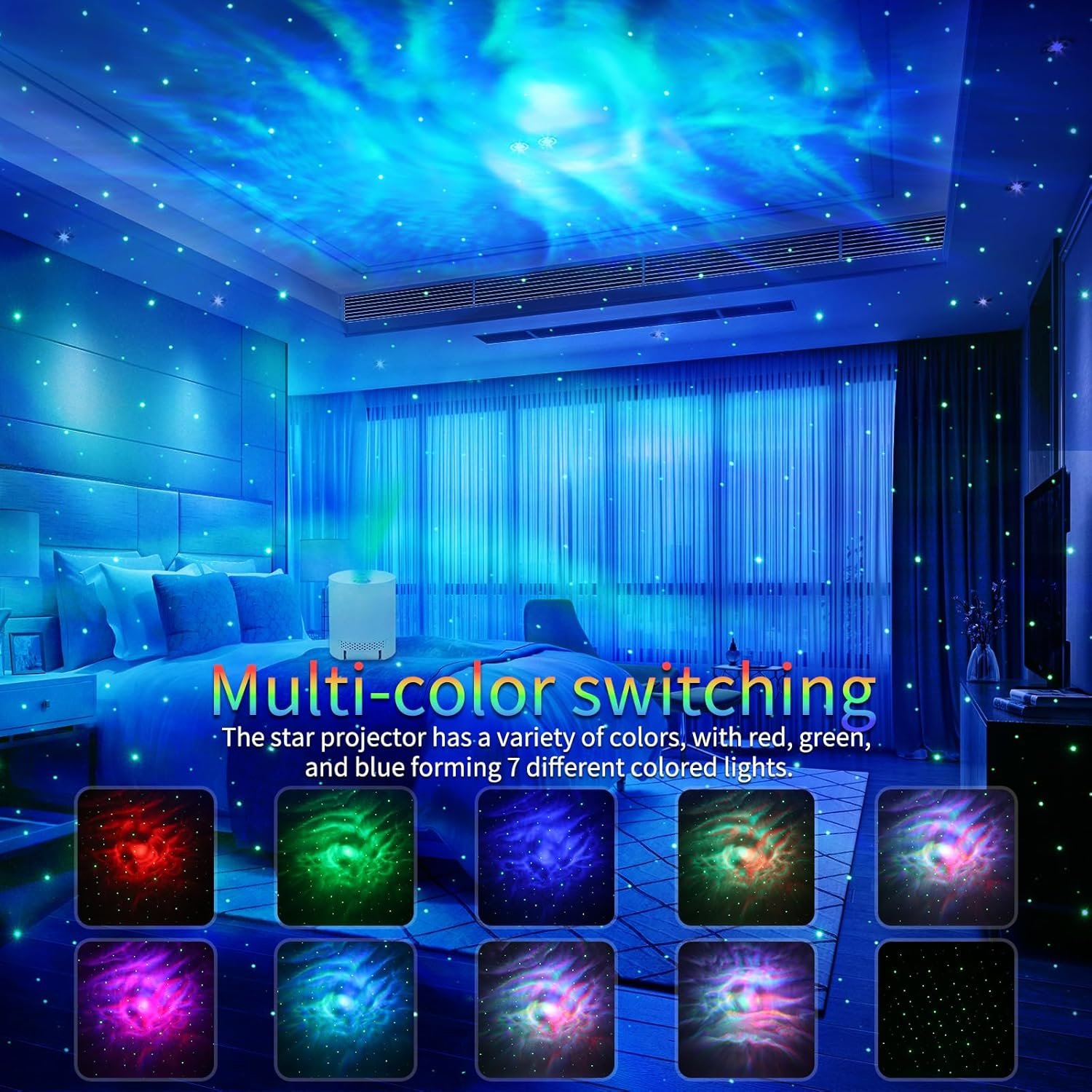 Star Projector, Galaxy Projector for Bedroom, Night Light Projector with Timer and Remote Control, Adjustable Speed and Brightness, for Aurora Projector for Bedroom, Living Room and Home Theater - Image 3