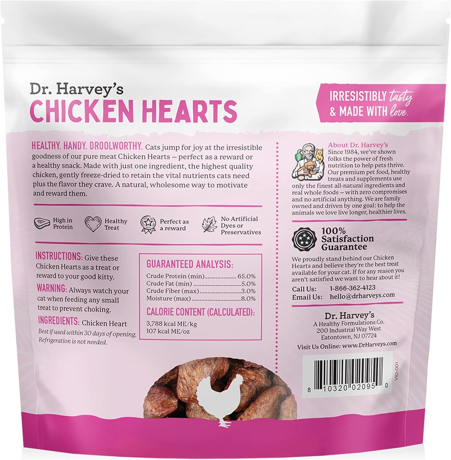 Dr. Harvey's Chicken Hearts Freeze Dried Training Cat Treats with Real Chicken Hearts for Cats, 7 Ounces - Image 8