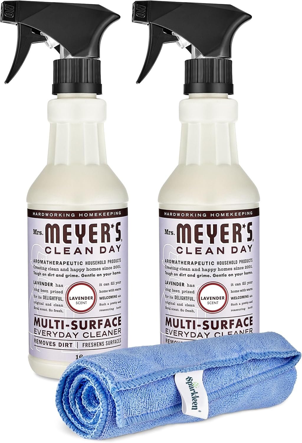 Mrs. Meyers Multi-Surface All Purpose Cleaner Set, Multi-Purpose Cleaner 2 Pack 16 oz. Lavender Spray and Cloth Set Bundle for Bathroom, Living Room or Bedroom, - Image 2