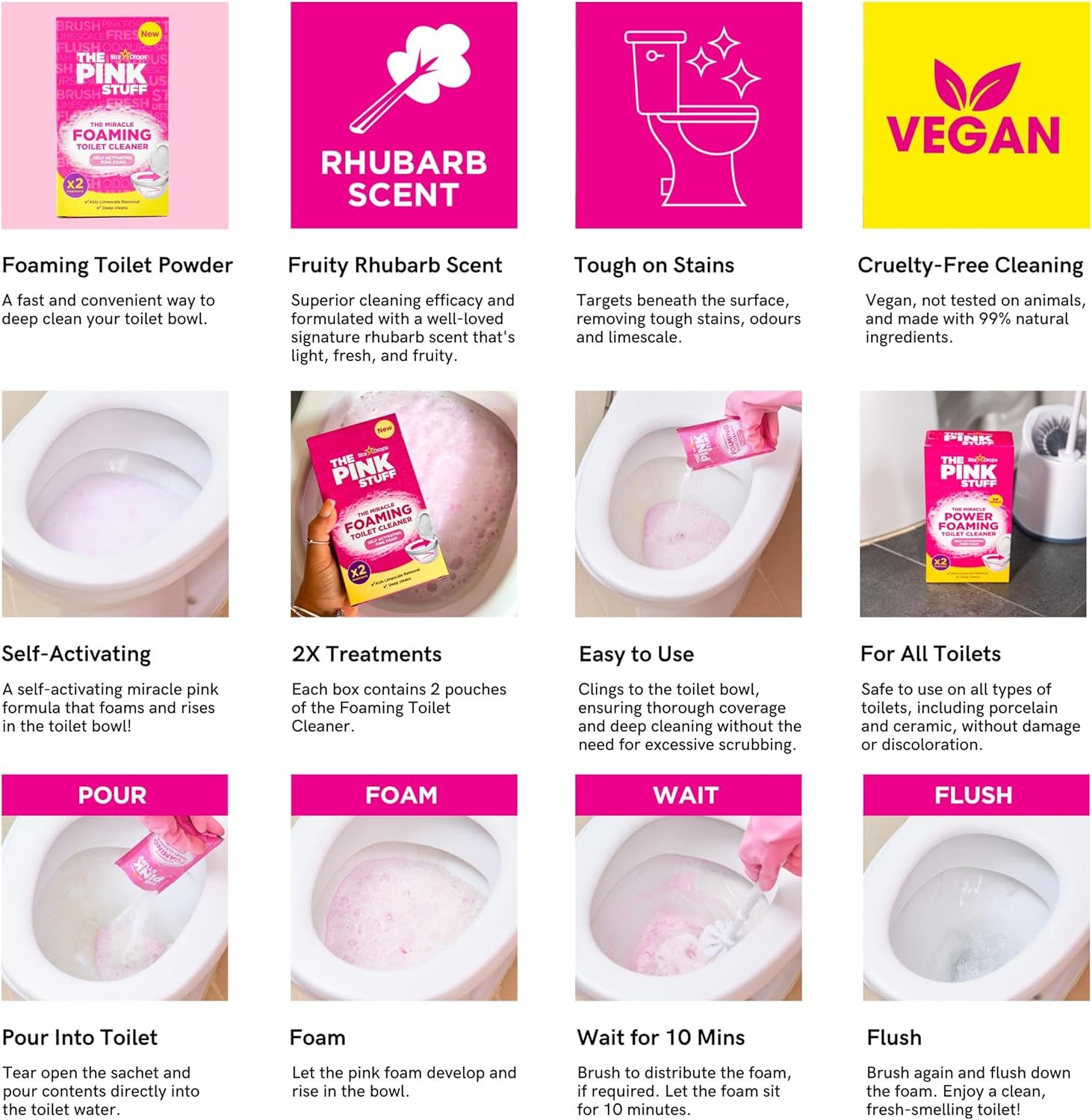 Stardrops - The Pink Stuff - The Miracle Power Foaming Toilet Cleaner - 2 Treatments - Self Activating Pink Foam - Image 4