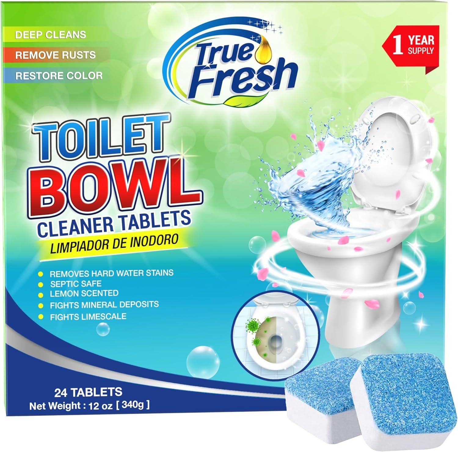 True Fresh Toilet bowl cleaner tablets 24 Pack, 1 year supply of cleaning and Deodorizing your toilet - Image 2