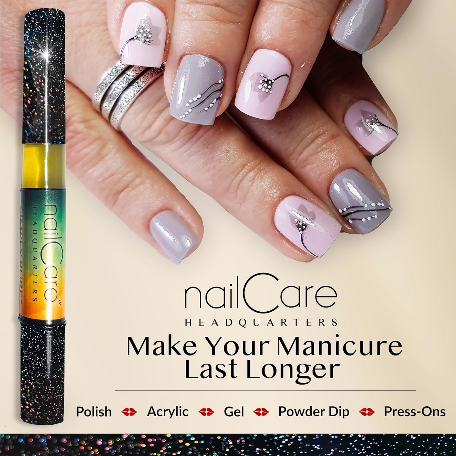 Cuticle Oil Pen for Nails - Nail Strengthener & Growth Nail Oil and Serum for Damaged Nails, Hangnails w/Jojoba cuticle oil—Cucumber Melon Fragrance - Holo Glitter Pen - Image 6