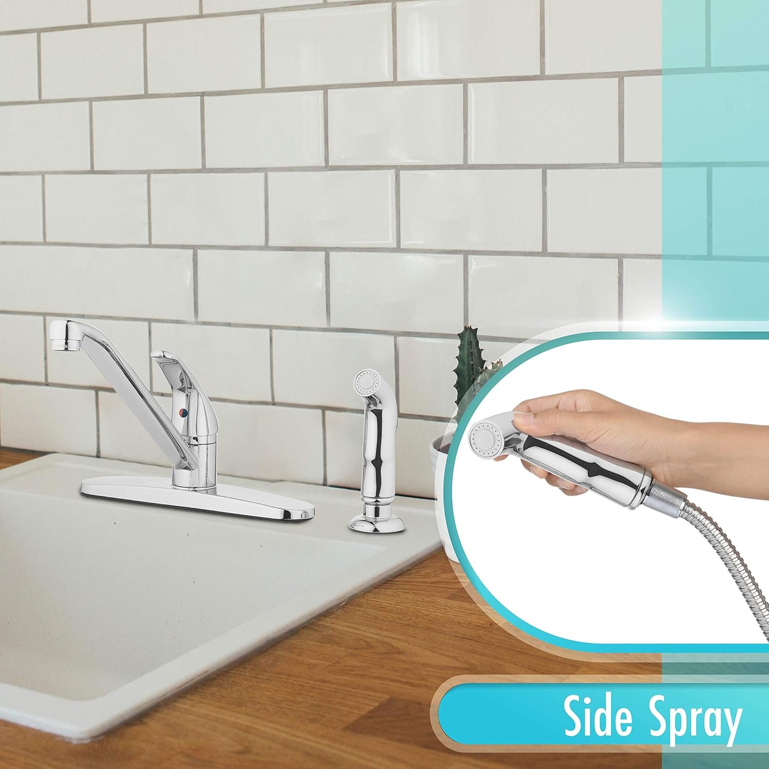 Aqua Vista 22-K81WS-CH-AV Kitchen Sink Faucet with Side Spray, Polished Chrome Single Handle - Image 7