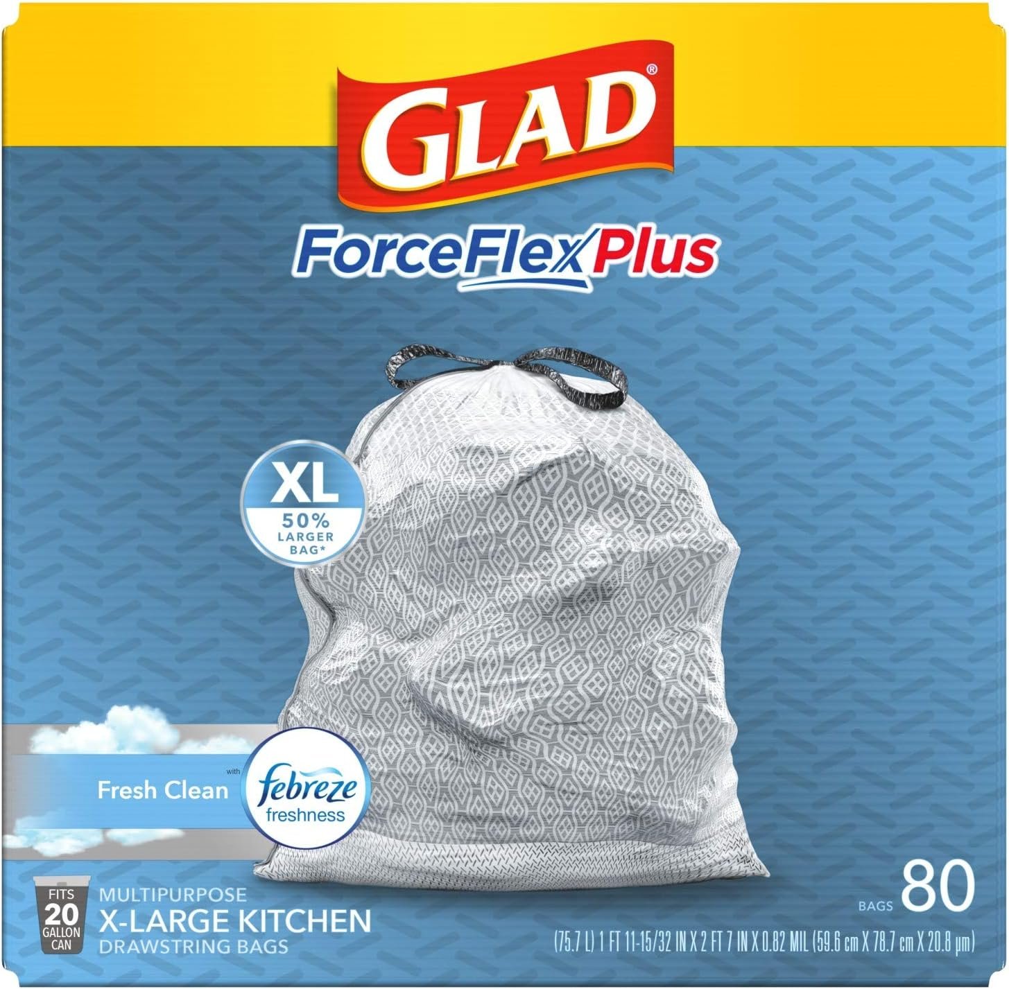 Glad Trash Bags, Force Flex Kitchen Pro Drawstring Garbage Bags, Fresh Clean, 80 Count - Image 9