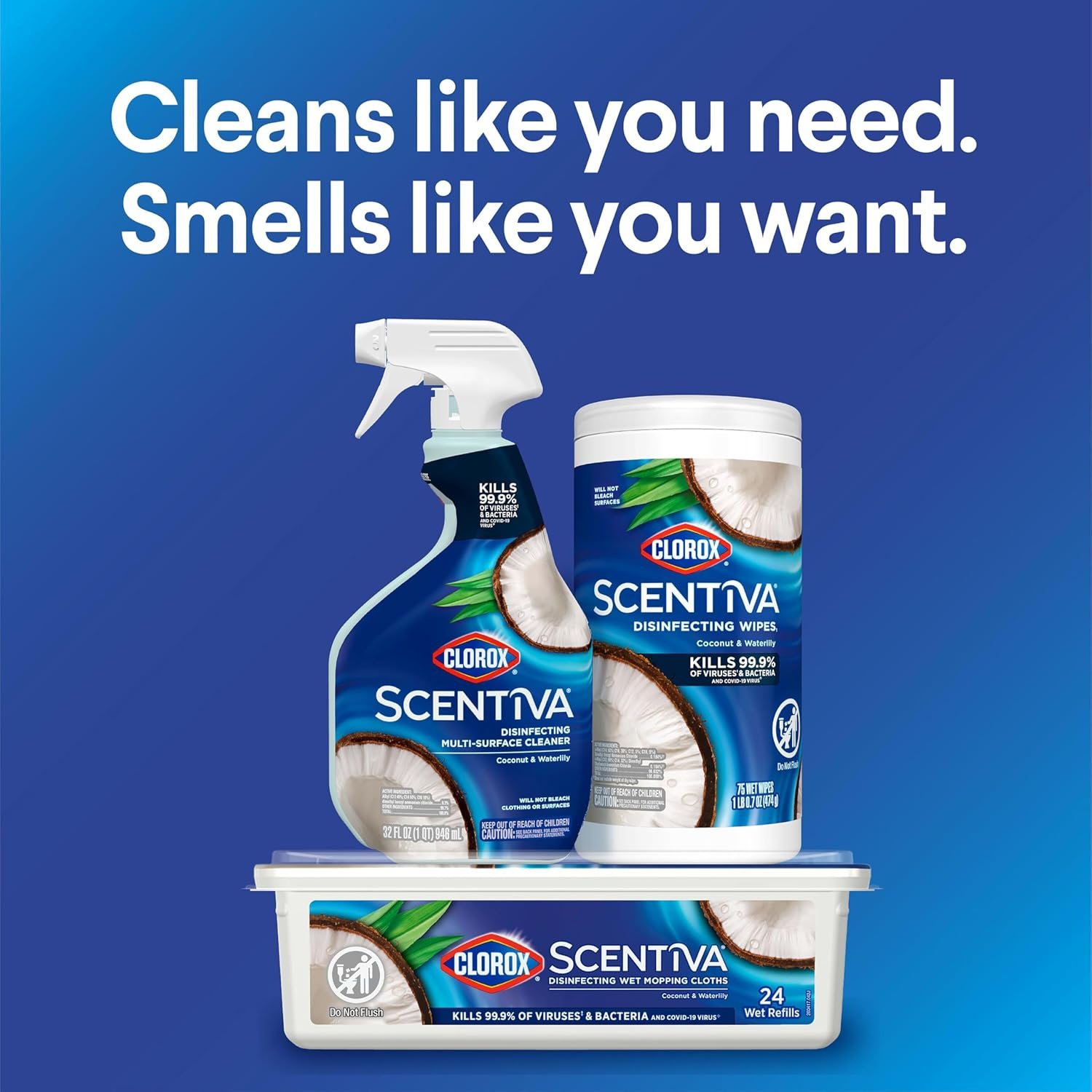 Clorox Scentiva Wipes, Bleach Free Cleaning Wipes, Household Essentials, Pacific Breeze & Coconut, 75 Count (Pack of 3) - Image 13