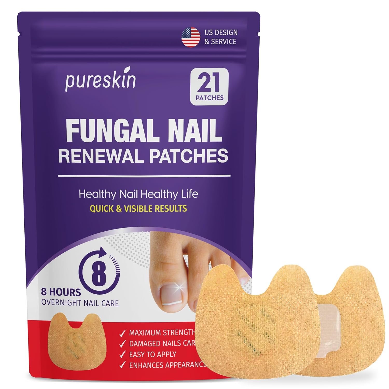 Extra Strength Toenail Fungus Treatment Patches: Nail Fungus Treatment for Toenail Fingernails - Fungal Nail Patches Nail Repair Patches - 8-Hour Nightime Nail Renewal Patches - 21Patches - Image 2