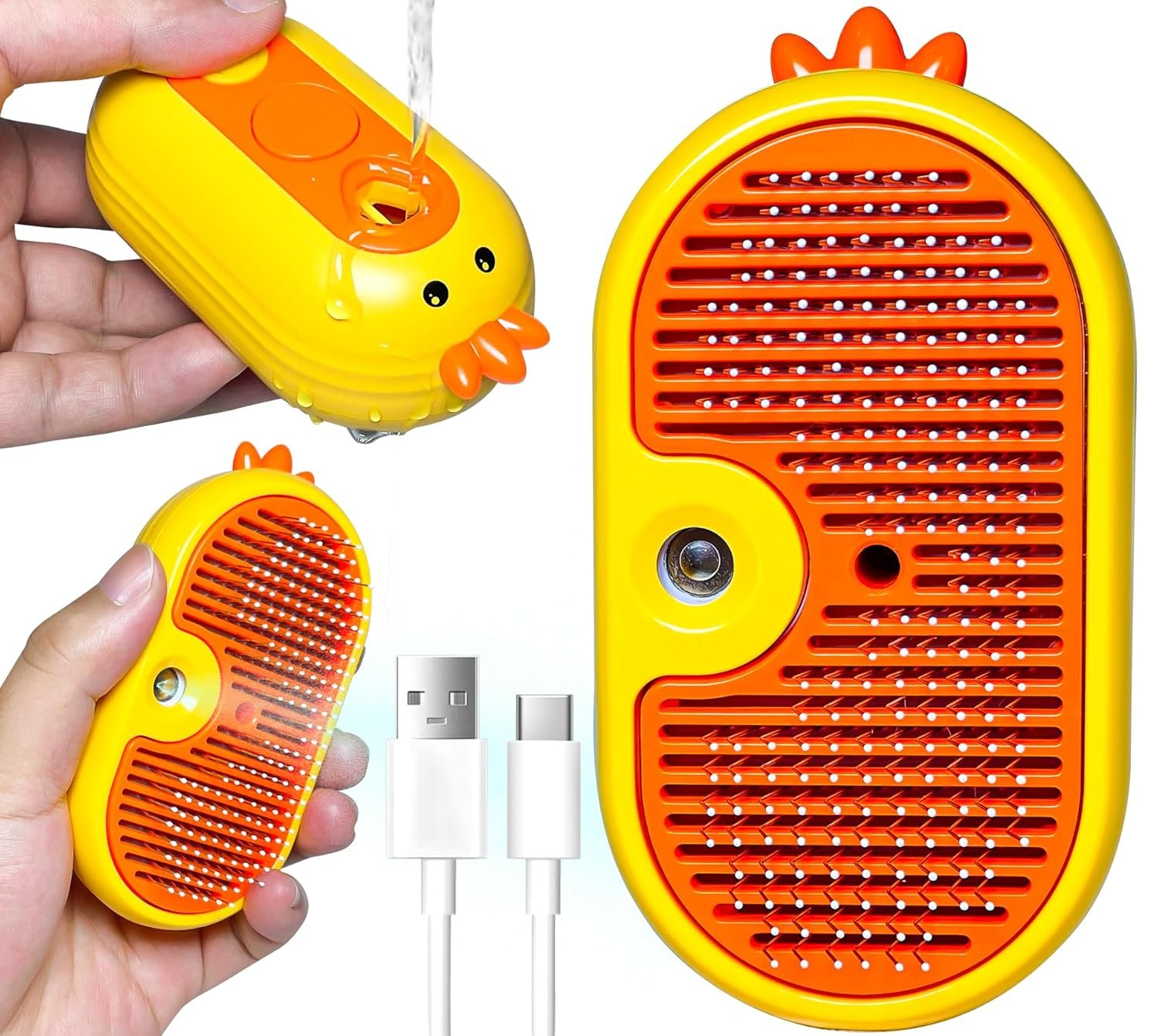 Spray Cat Brush for Shedding - Pet Hair Removal Comb with Water Tank and Release Button, Cat/Dog Steam Brush, Cat Bath Brush, Pet Steam Brush, Cat Brush with Water (yellow01) - Image 2