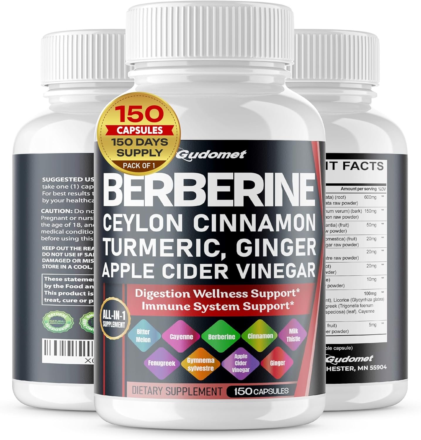 Berberine 12,000mg Ceylon Cinnamon 4,500mg - All-in-1 Supplement with Bitter Melon AVG Gymnema sylvestre Turmeric Milk Thistle Licorice Holy Basil Fenugreek Banaba - Image 2