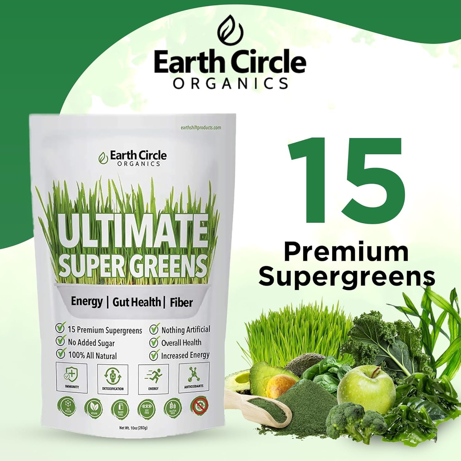 Earth Circle Organics Ultimate Super Greens Powder | 15 Powerful Superfoods | Energy & Fiber-Rich Green Supplement | Vegan, No Additives | for Smoothie Mix & Juices | 30 Servings, 10oz (Pack of 1) - Image 4