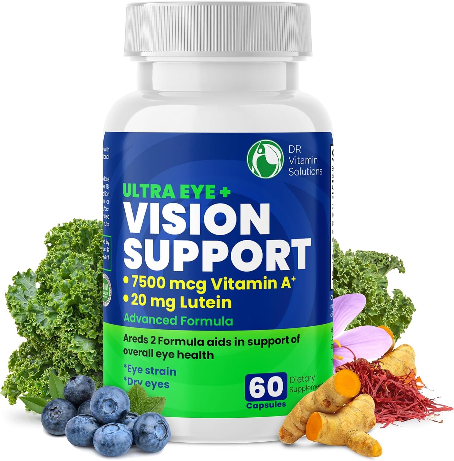 Vision Support Eye Vitamins for Macular Health | Supplements with Lutein, Zinc, Vitamin A & Bilberry | Areds 2 Formula for Red & Dry Eyes, Sight Care (1 Bottle, 60 Capsules) - Image 2
