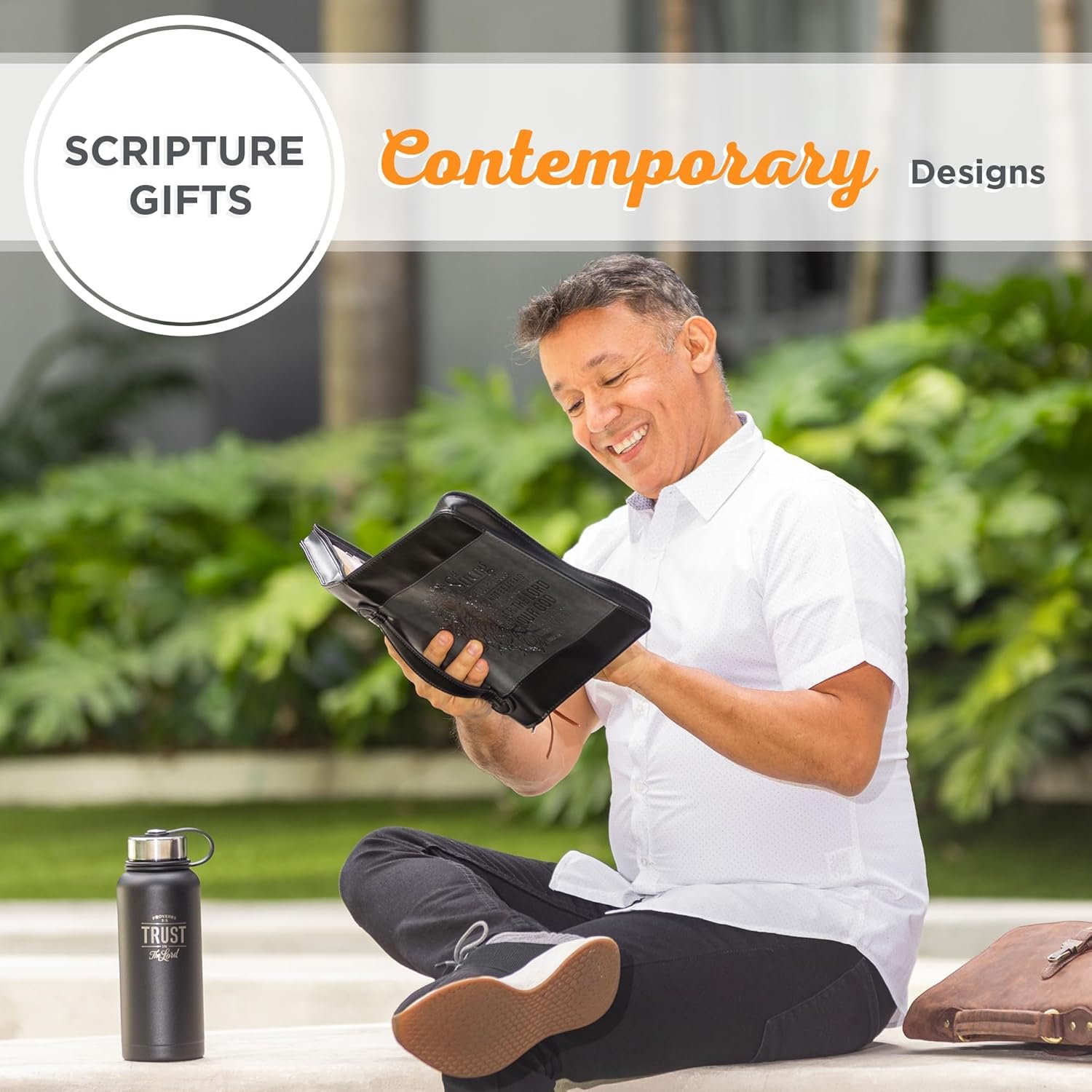 Christian Art Gifts Classic Faux Leather Bible Cover for Men and Women: Be Strong and Courageous - Joshua 1:9 Inspirational Bible Verse with Lion, Gray and Black, Large - Image 9