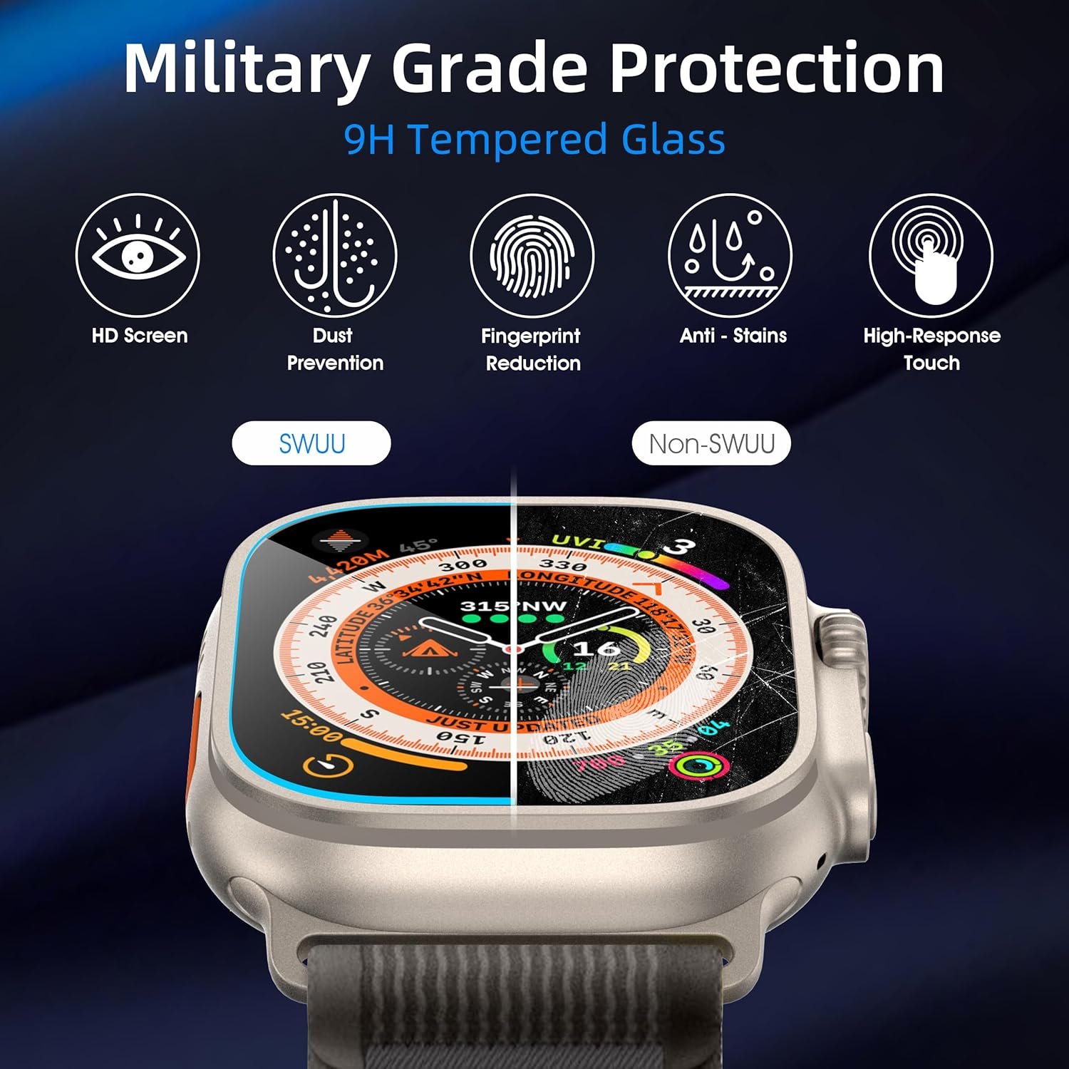 SWUU 2 Pack Tempered Glass Screen Protector with Auto-alignment Installation Frame Compatible with Apple Watch Ultra 2 / Ultra Screen Protector 49mm, Waterproof HD Film for iWatch Ultra 49mm Clear - Image 5