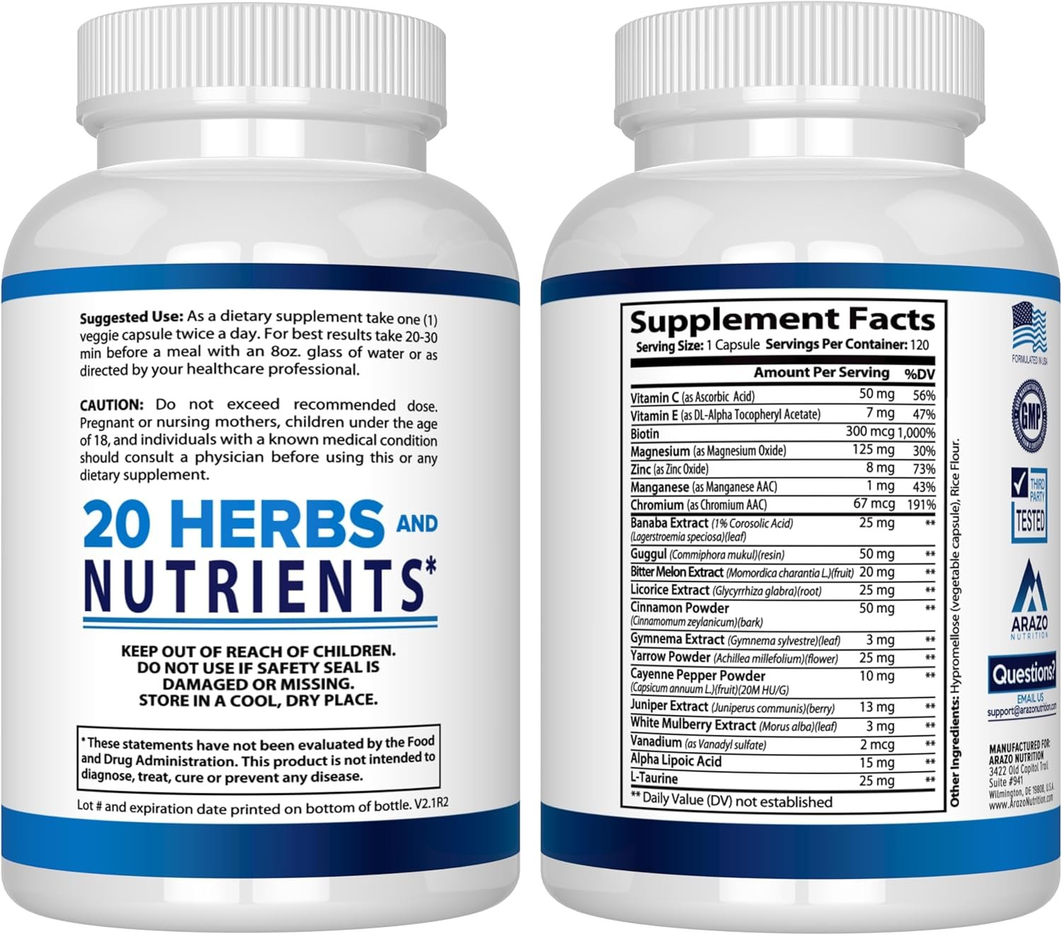 Arazo Nutrition Blood Sugar 365 Supplement – Supports Healthy Energy Levels - 120 Herbal Pills - 60 Day Supply - Image 4