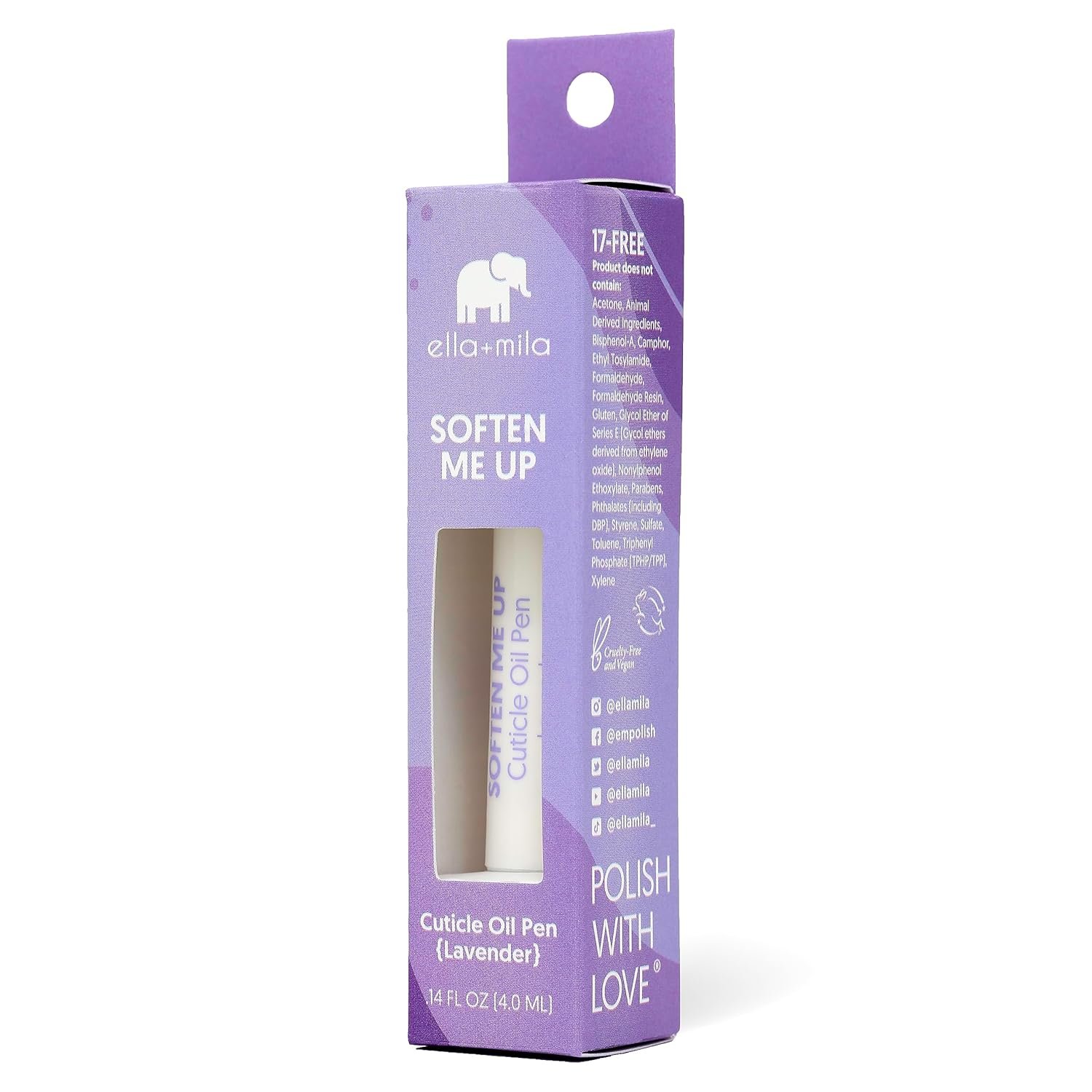 ella+mila Soften Me Up Cuticle Oil Pen (Lavender) - Rejuvenating Cuticle Oil for Nails with Vitamin E - 17-Free Cuticle & Nail Oil Pens for Healthier Nails - Vegan Nail Oil Cuticle Pen (0.14 fl oz) - Image 4