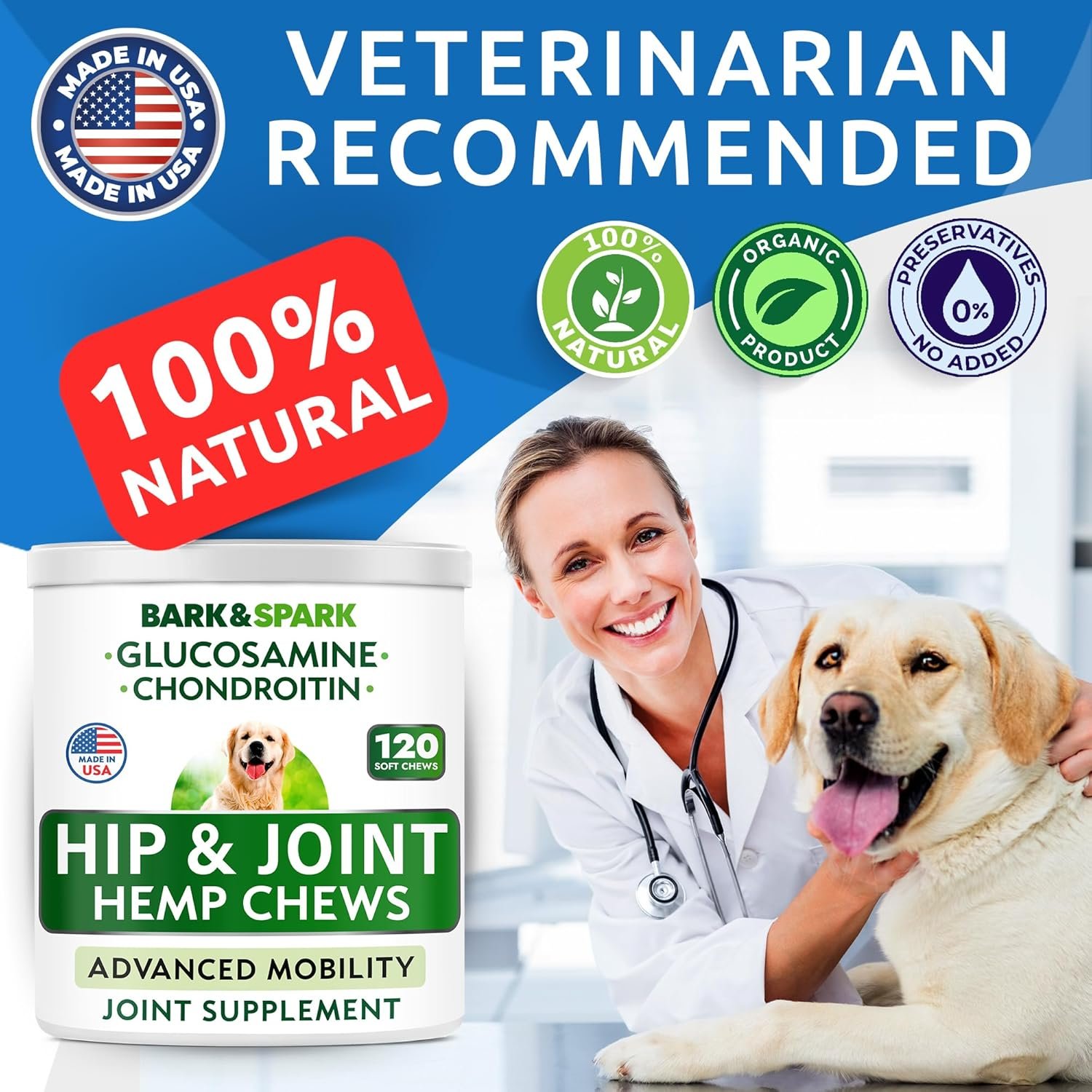 BARK&SPARK Advanced Hemp Chews for Dog Joint Pain Relief - Glucosamine Chondroitin Hemp Treats Hip Joint Health - Joint Supplement Large Breed & Small - Hemp Treats Joints Old Senior Dog (120Ct) - Image 9