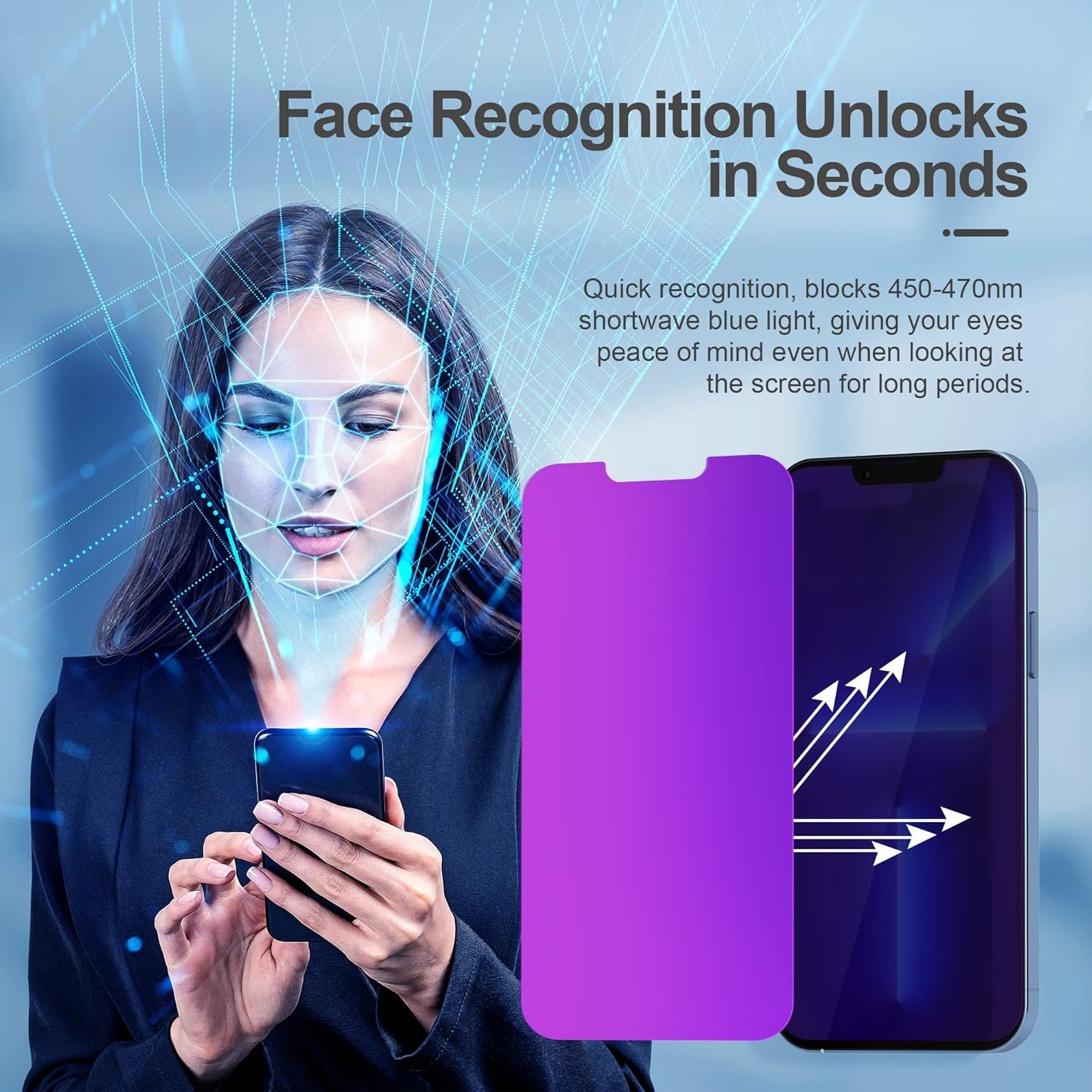 Compatible for iPhone 12/iPhone 12 Pro Privacy Screen Protector 6.1 Inch, Purple Gradient Colorful Anti Spy Anti Blue Light HD Screen Protector Tempered Glass Easy Installation - Image 7